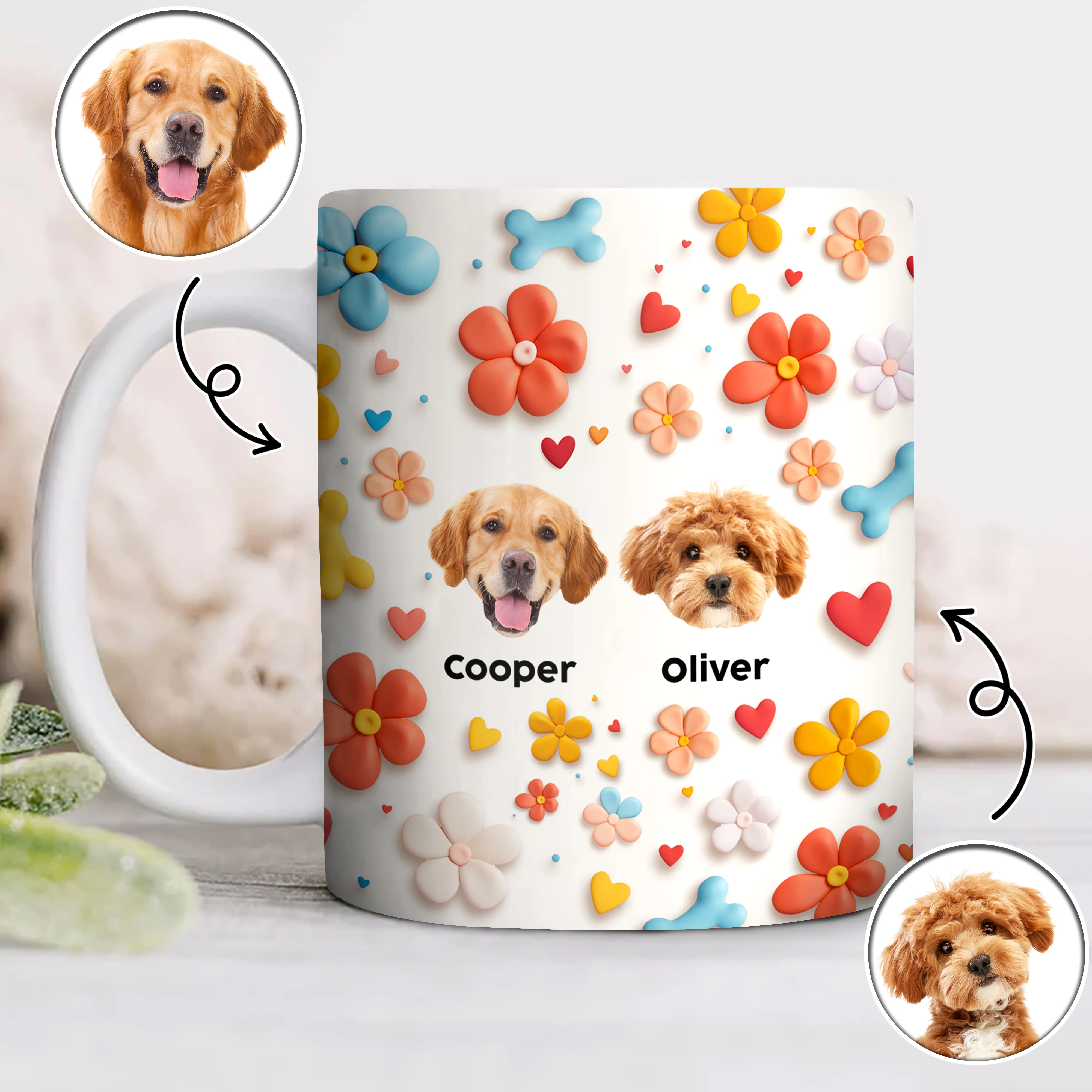 Custom Photo Dog With Flower 3D Inflated Effect Mug TH10 894403 - Image 2