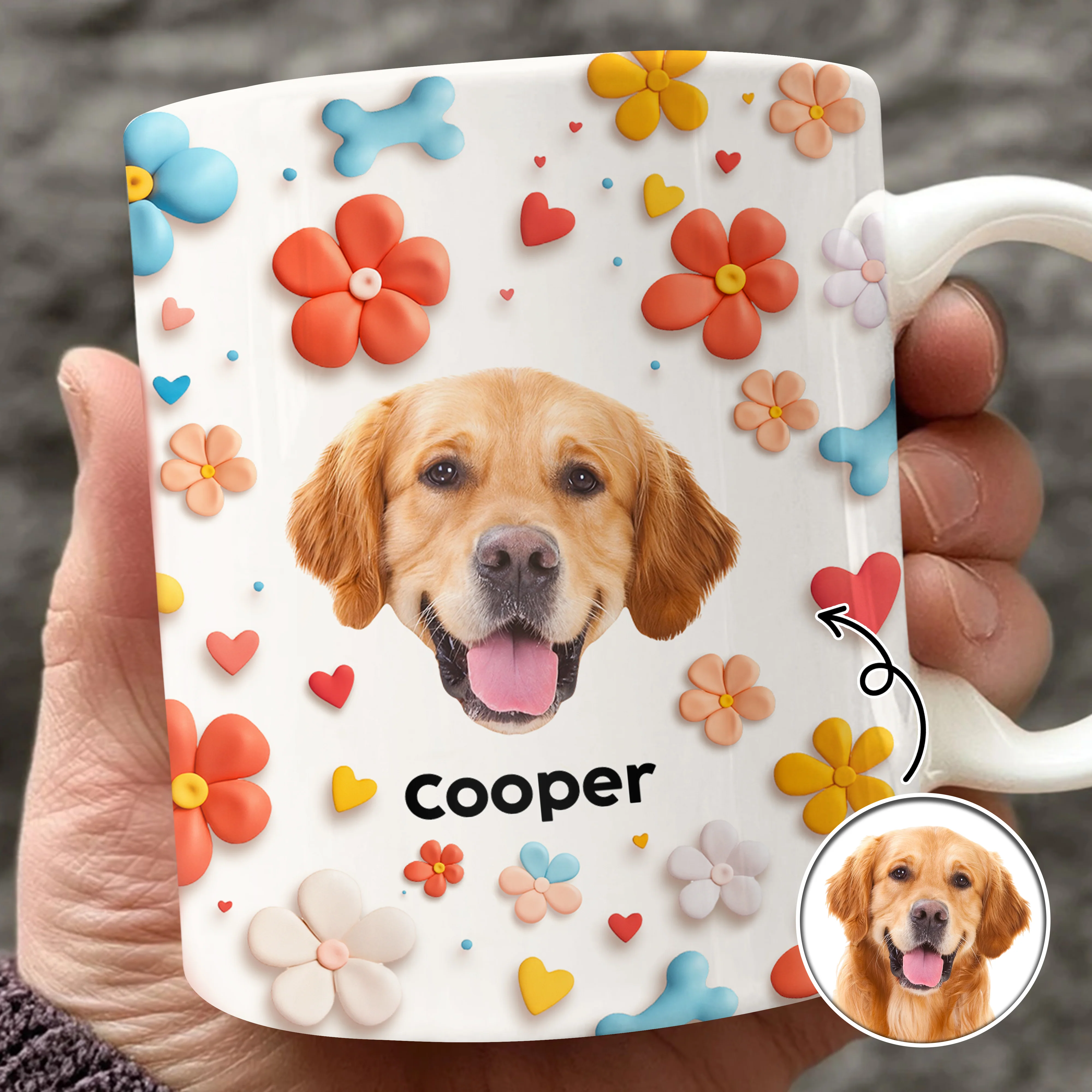 Custom Photo Dog With Flower 3D Inflated Effect Mug TH10 894403 - Image 3