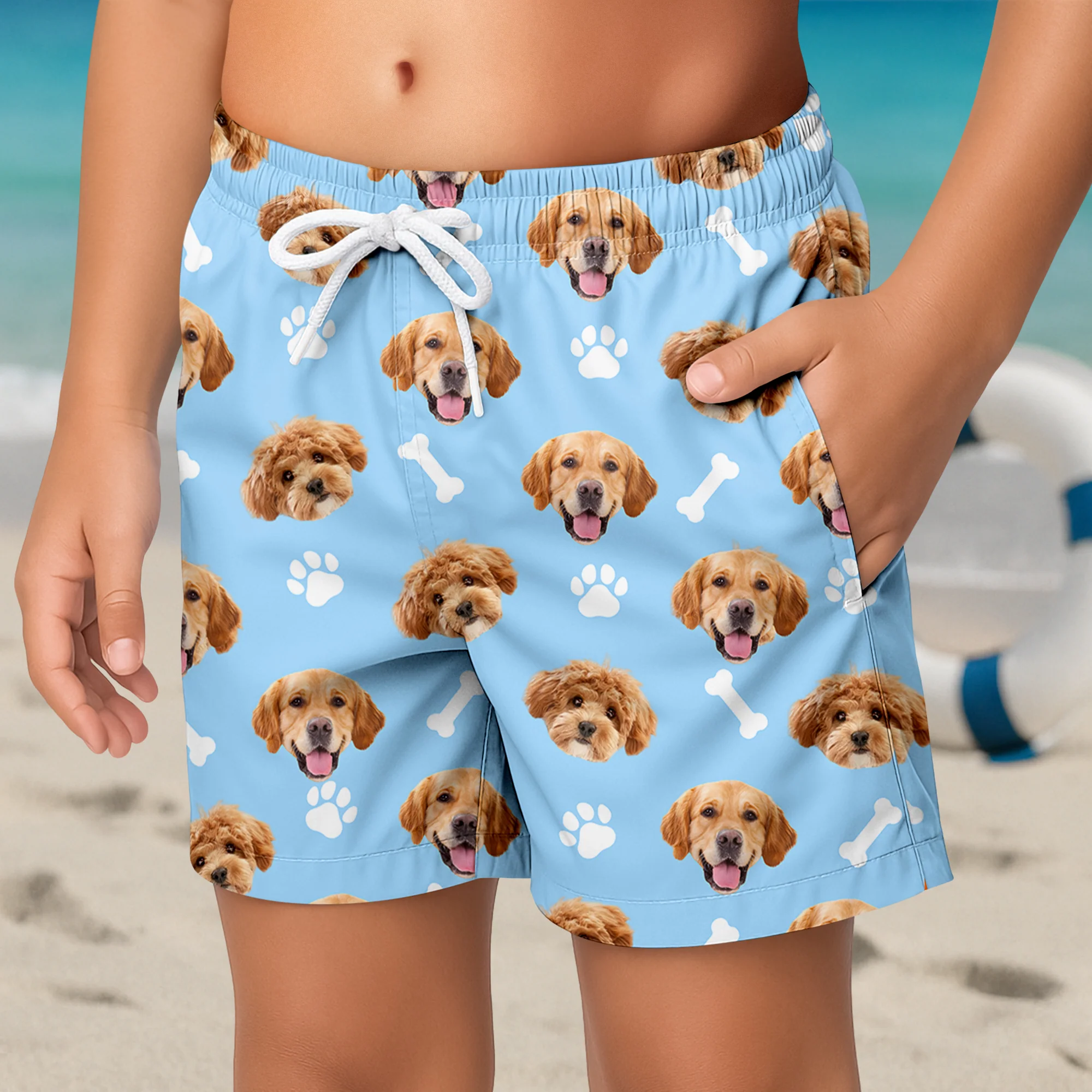 Custom Photo Face Dog With Bone Beach Short For Kid Summer Gift TH10 894101 - Image 2
