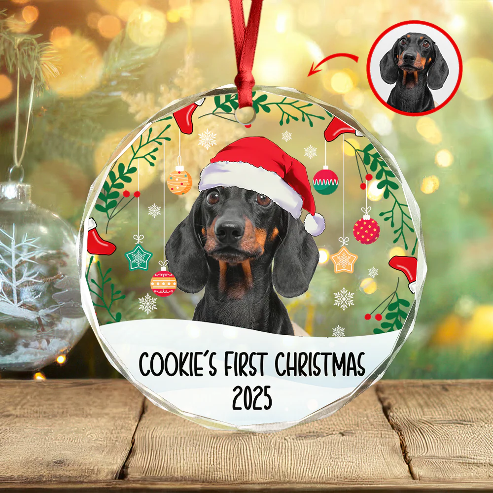 Custom Photo First Christmas Glass Ornament For Dog Lover TH10 894283 - Image 2