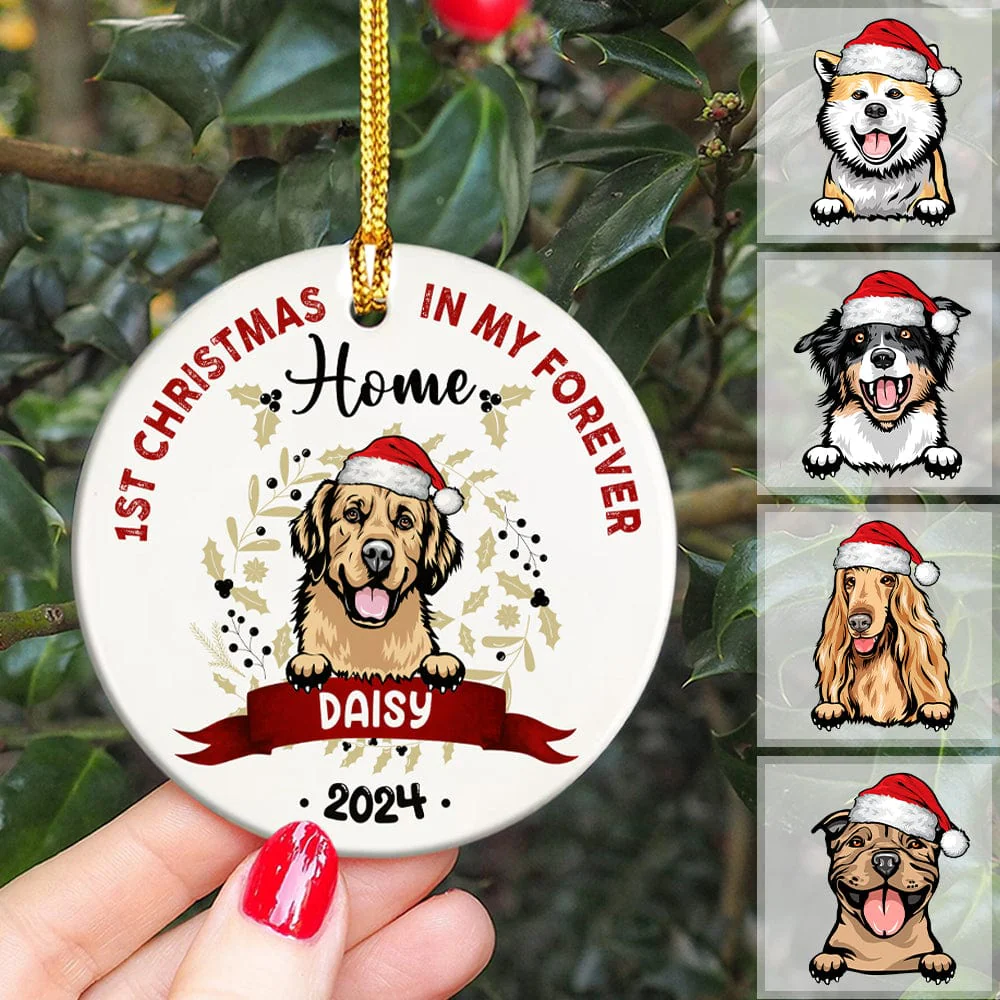 Custom Photo First Christmas In My Forever Home Dog Ceramic Ornament TH10 891363 - Image 3