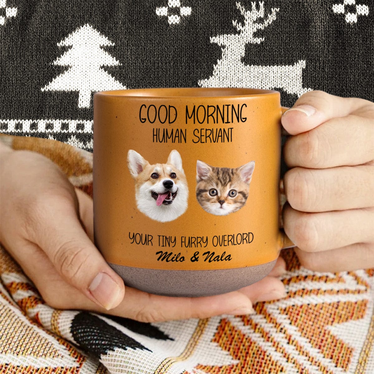 Custom Photo Good Morning Human Servant Dog Cat Pottery Mug TH10 892091 - Image 4