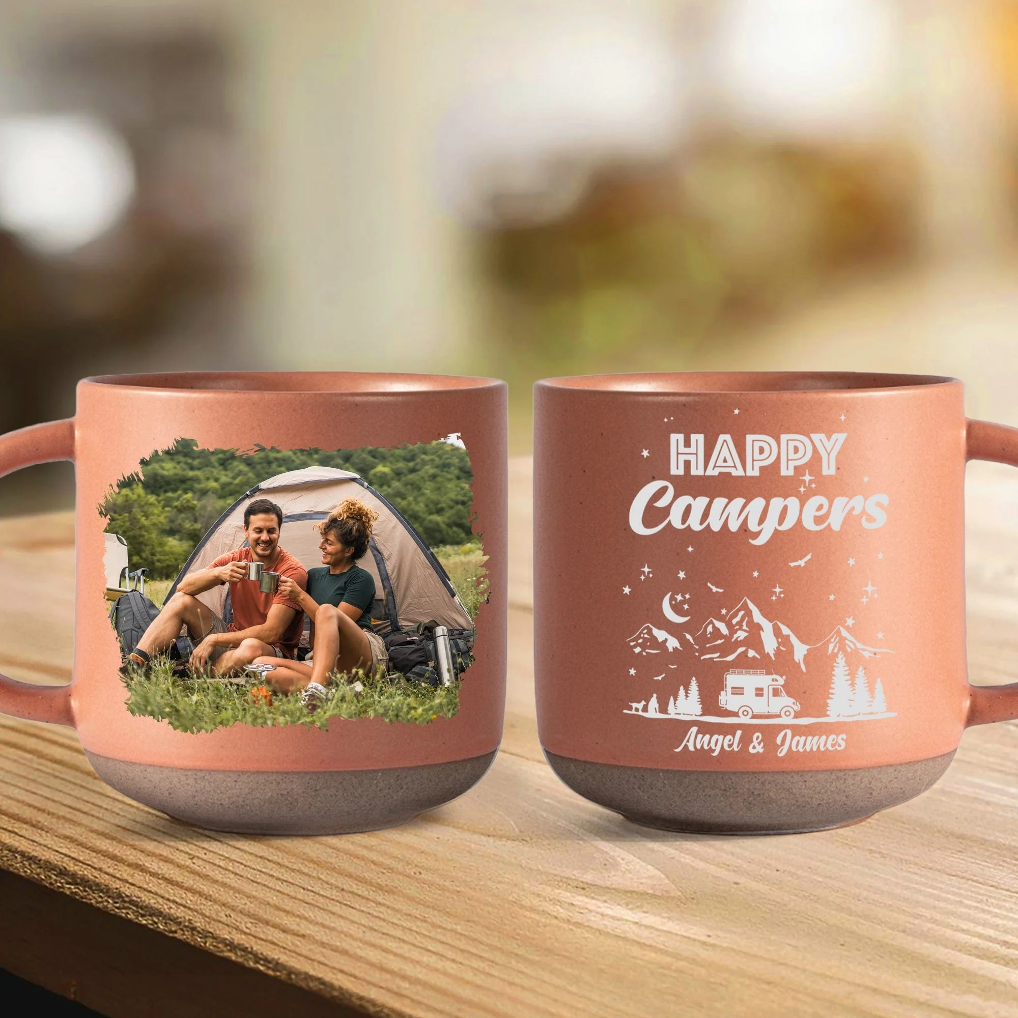 Custom Photo Happy Campers Couple Pottery Mug TH10 892173 - Image 2