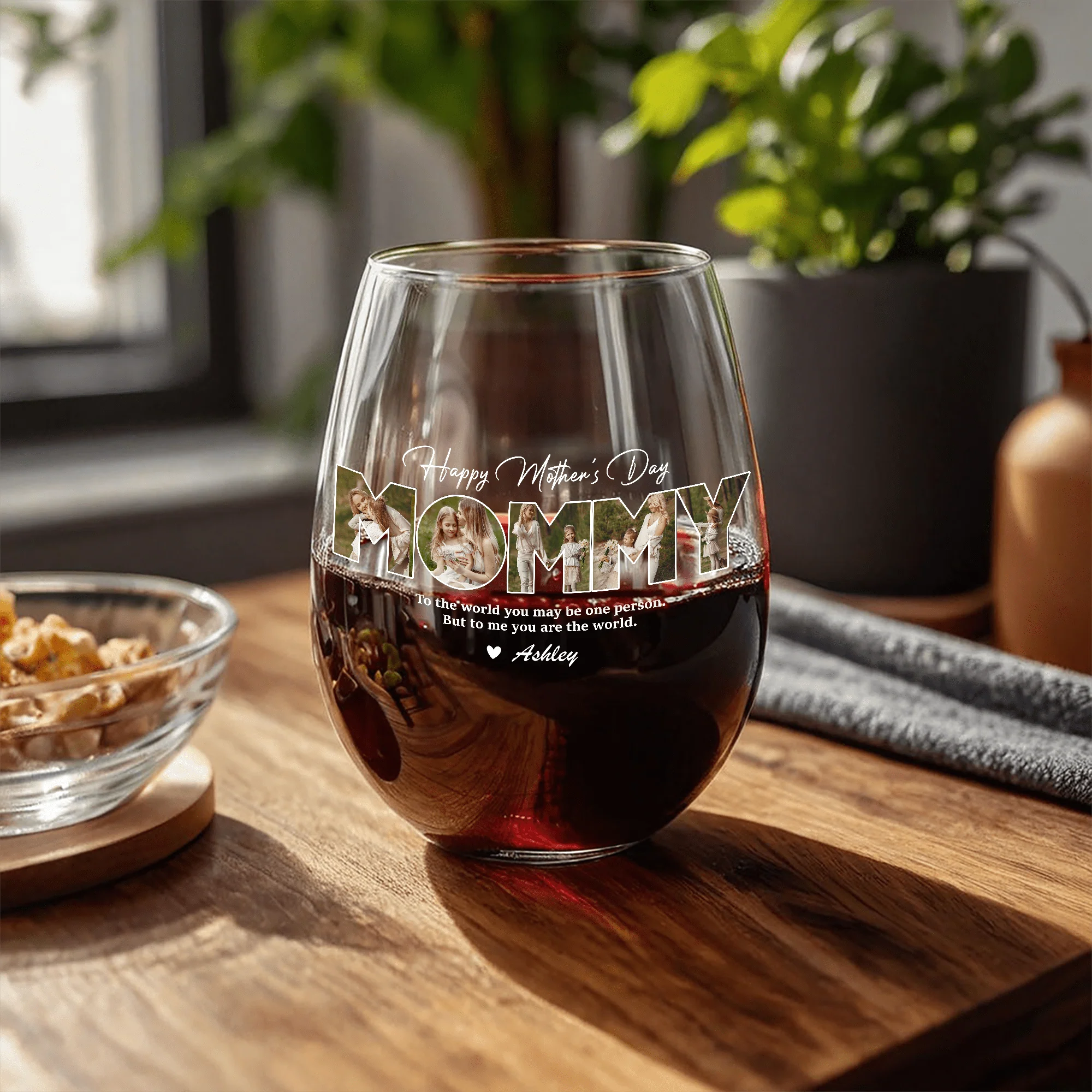 Custom Photo Happy Mother's Day To Mom Stemless Wine Glass TH10 892257 - Image 2
