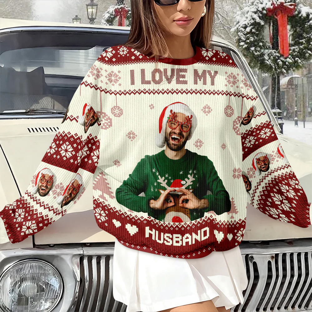 Custom Photo I Love My Wife/Husband Christmas Ugly Sweater TH10 896339 - Image 4