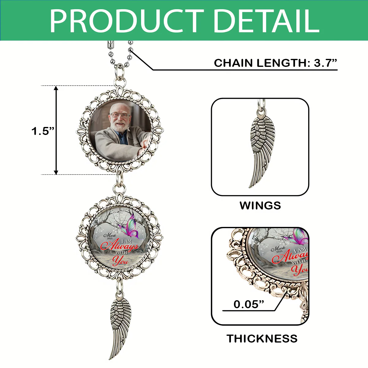 Custom Photo I'm Always With You Memorial Hanging Ornament With Charm TH10 892507 - Image 7