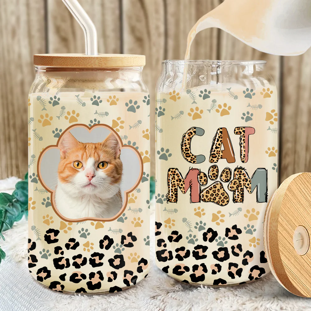 Custom Photo Leopard Pet Mom Mother's Day Glass Can With Lid TH10 892523 - Image 2