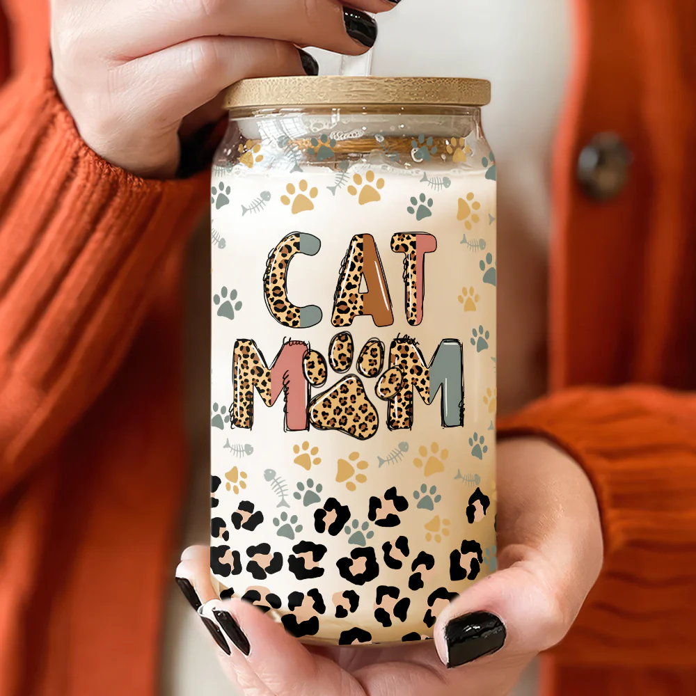 Custom Photo Leopard Pet Mom Mother's Day Glass Can With Lid TH10 892523 - Image 4