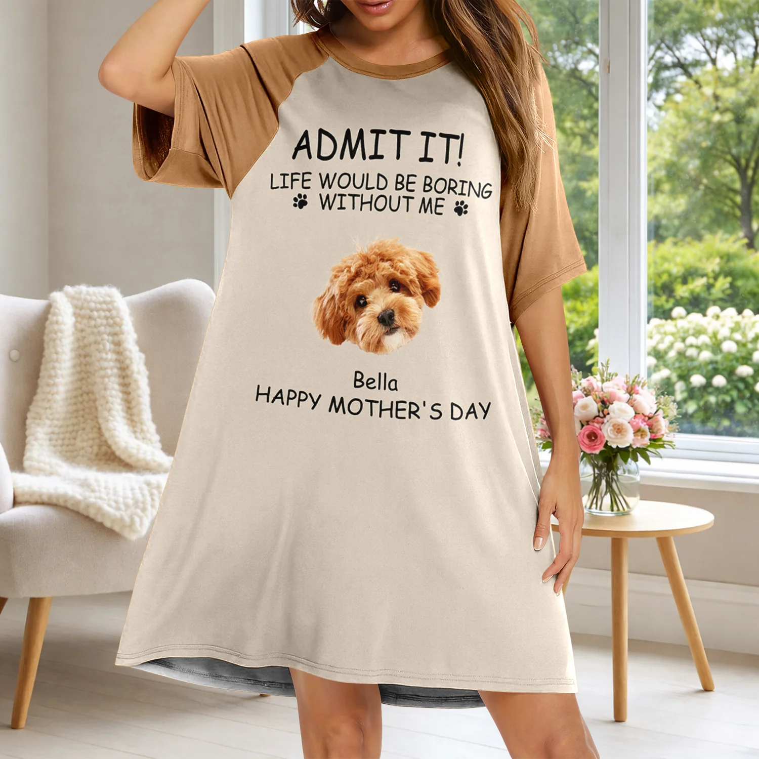 Custom Photo Life Would Be Boring Without Me Raglan Nightgown Gift For Mom TH10 169481 - Image 3