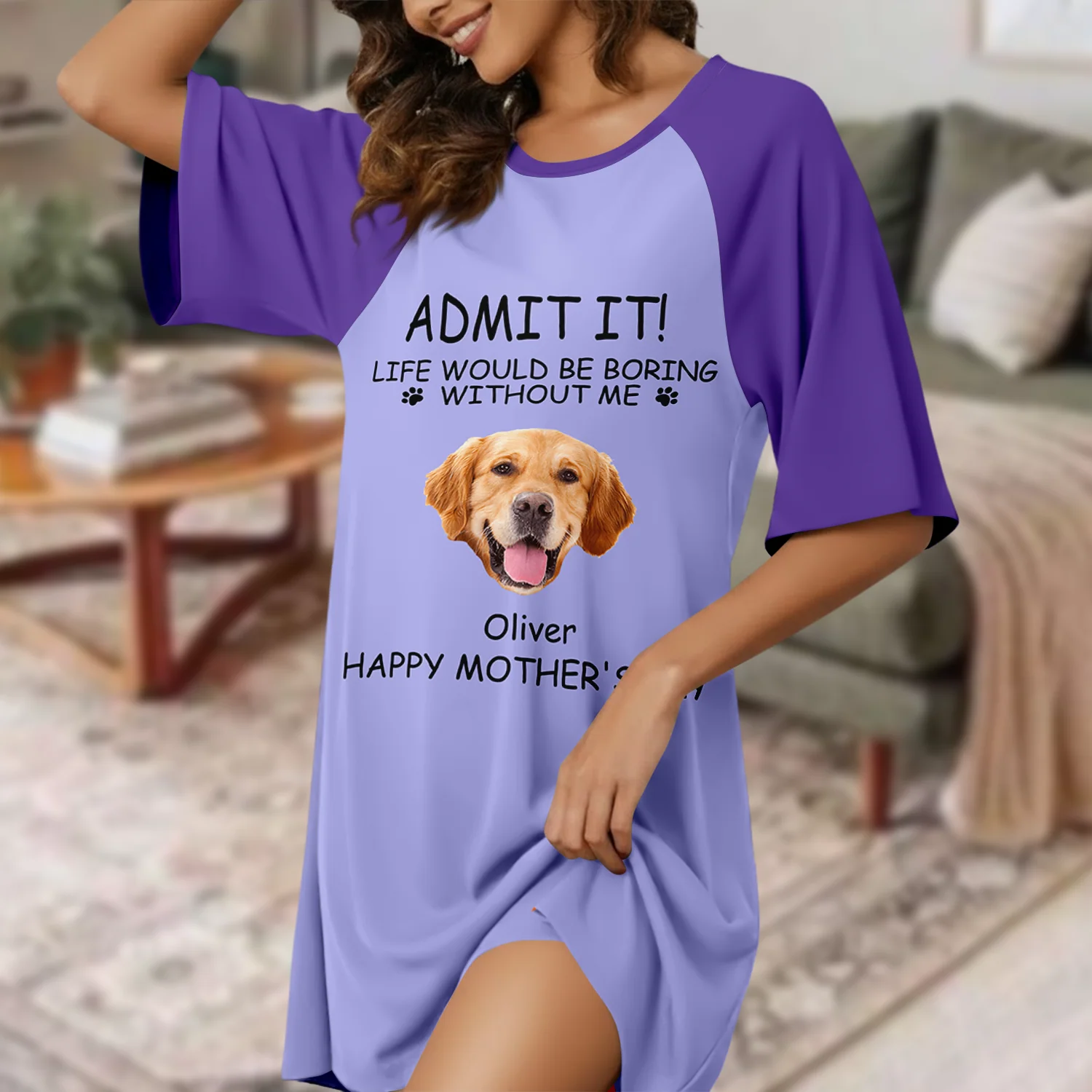 Custom Photo Life Would Be Boring Without Me Raglan Nightgown Gift For Mom TH10 169481 - Image 4
