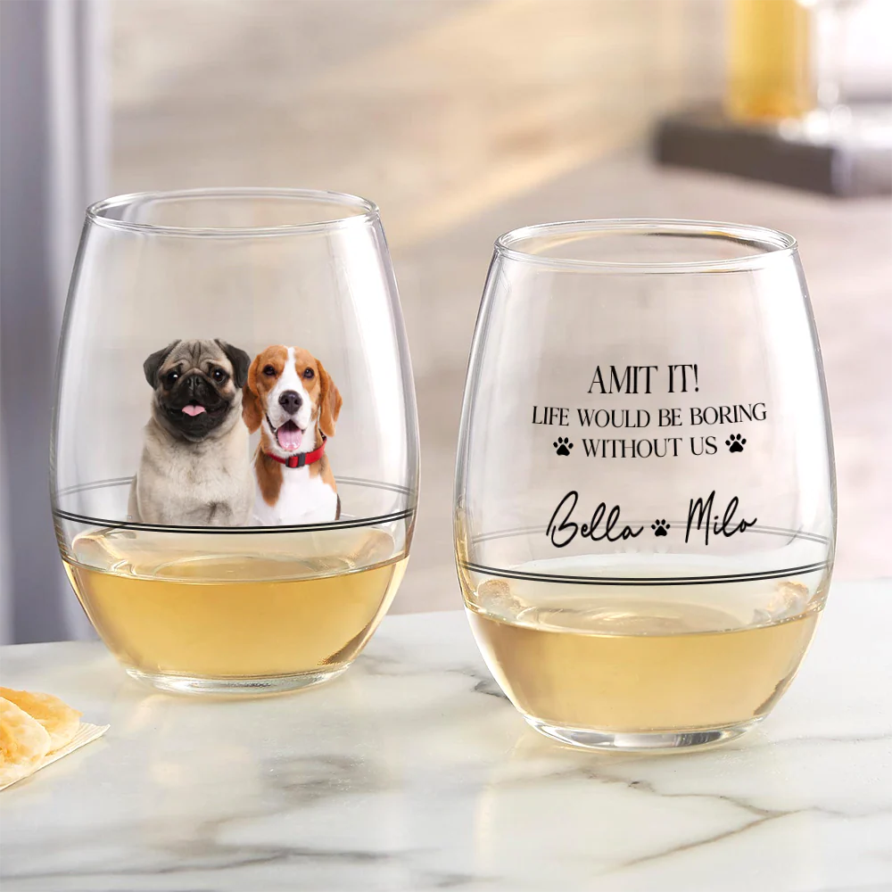 Custom Photo Life Would Be Boring Without Us Wine Glass For Pet Lover TH10 898997 - Image 2