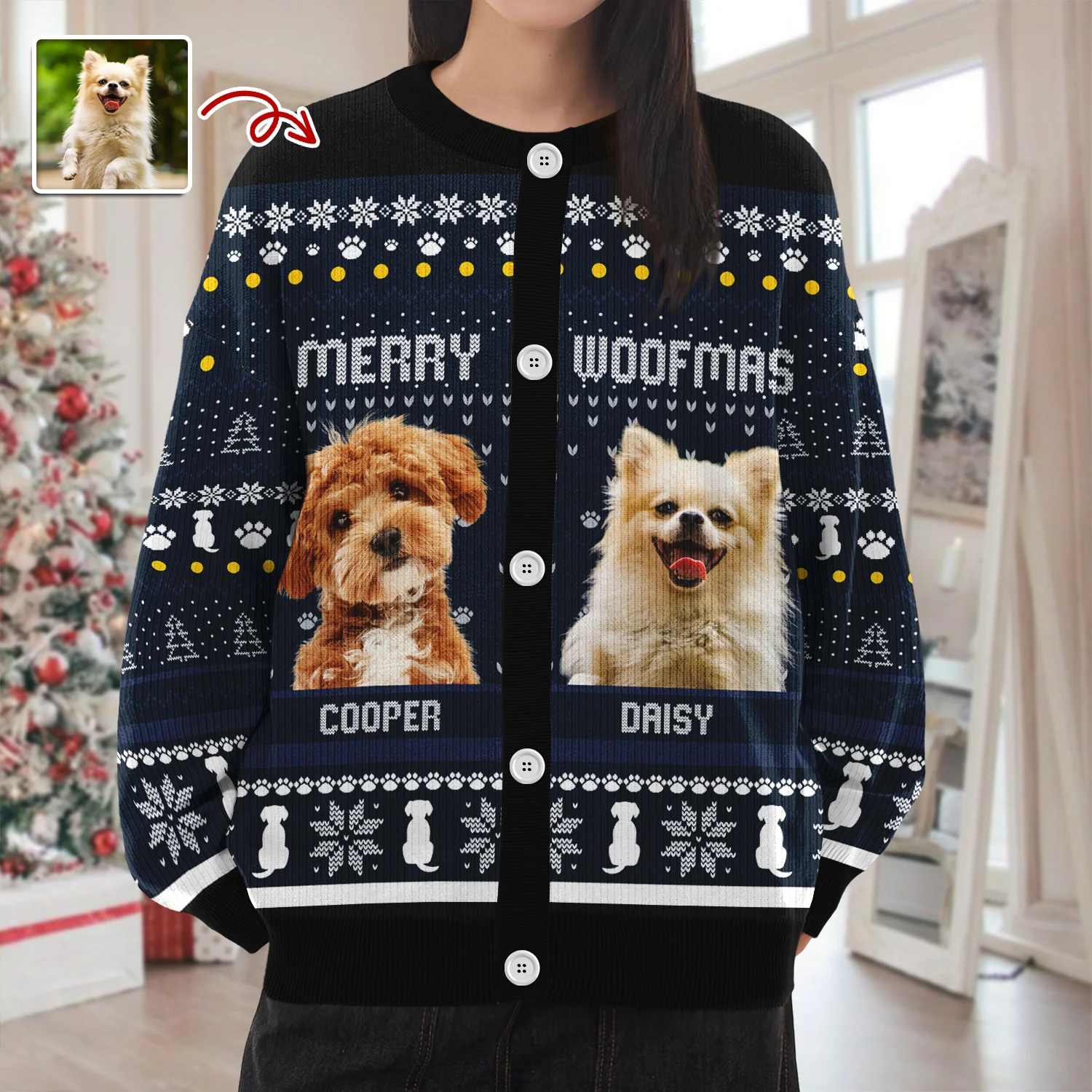 Custom Photo Merry Woofmas Christmas Ugly Cardigan TH10 896375 - Image 2