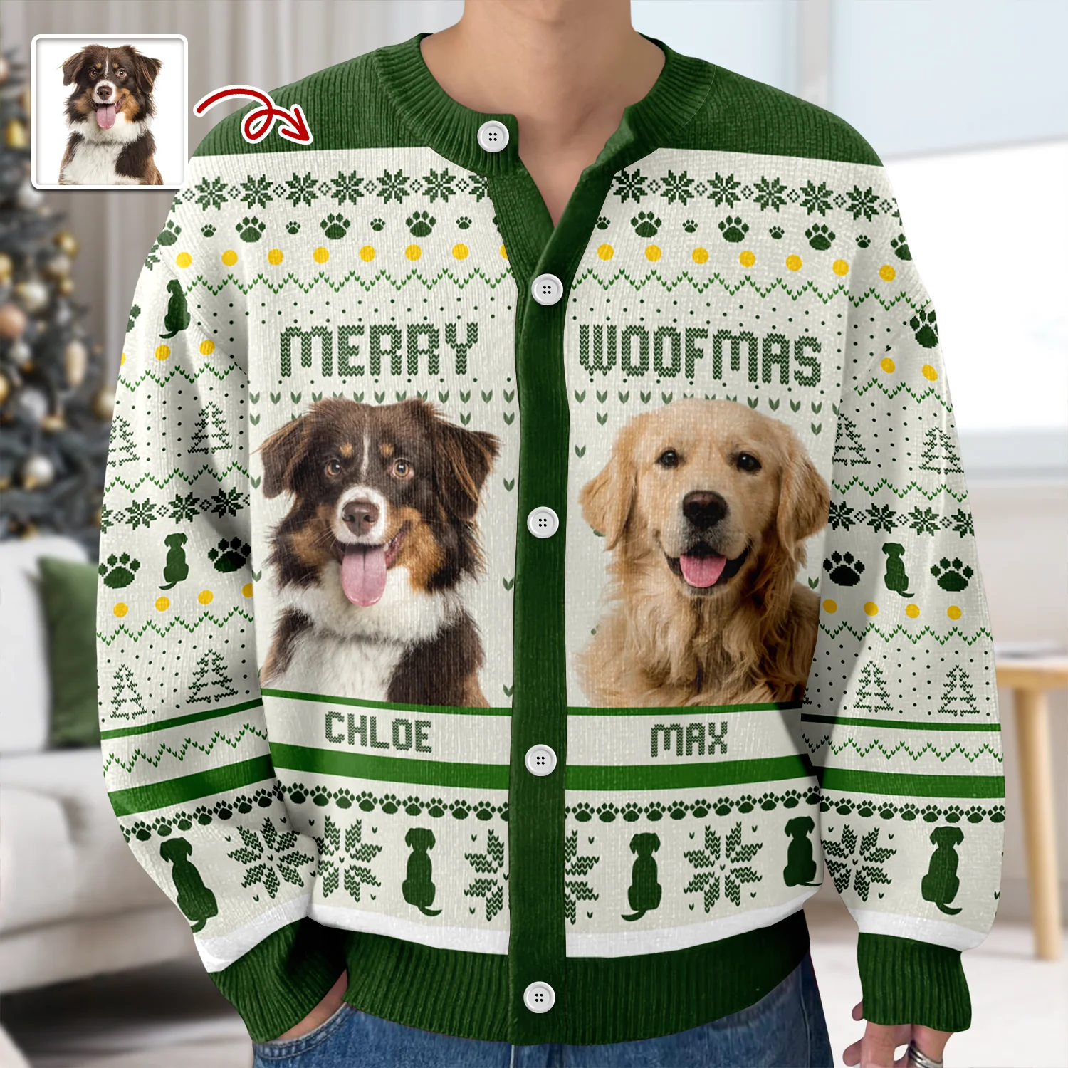 Custom Photo Merry Woofmas Christmas Ugly Cardigan TH10 896375 - Image 3