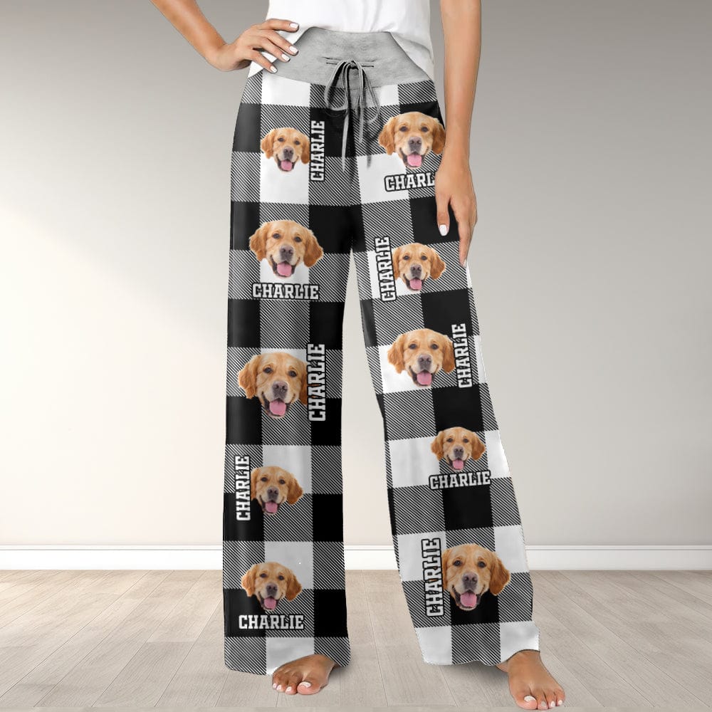Custom Photo Name Dog Cat With Caro Design Lounge Pants TH10 891473 - Image 2