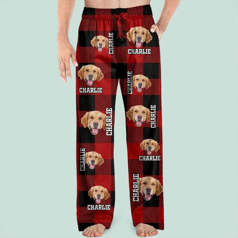 Custom Photo Name Dog Cat Flannel Man's Pants TH10 891441 - Image 2