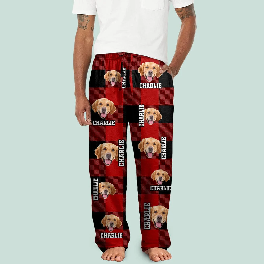 Custom Photo Name Dog Cat Flannel Man's Pants TH10 891441 - Image 3