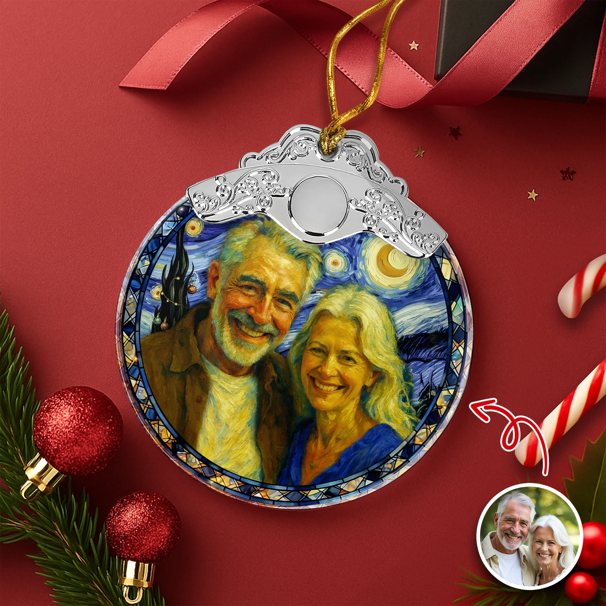 Custom Photo Personalized Anniversary Christmas Metal Top Glass Ornament TH10 894743 - Image 2