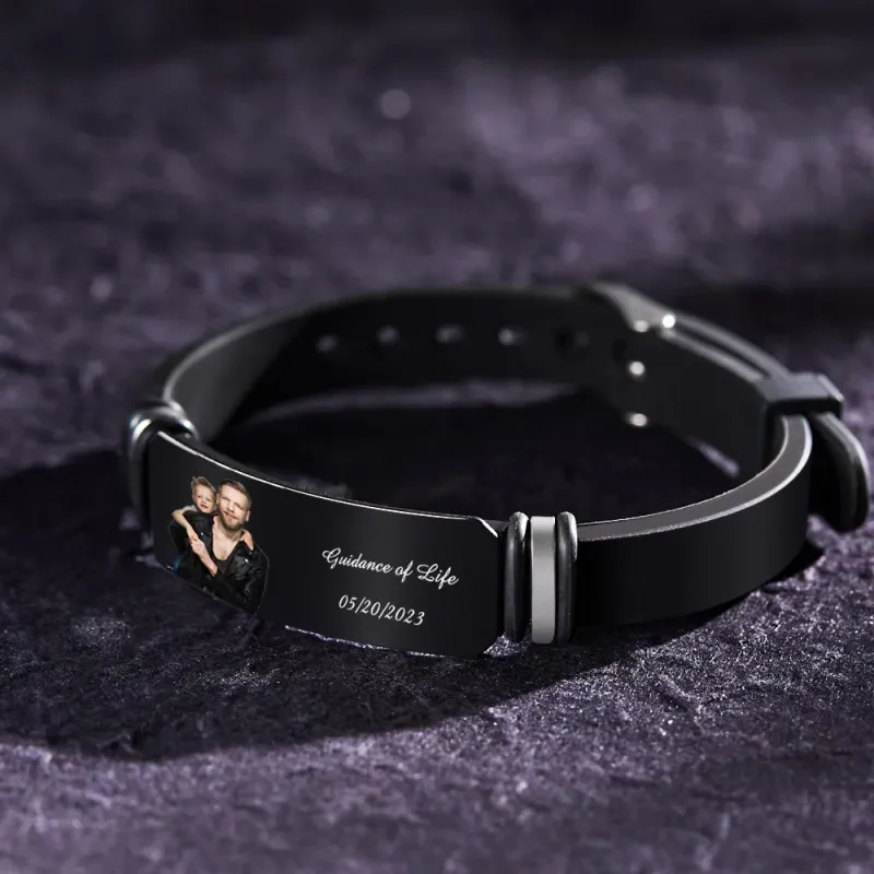 Custom Photo Personalized Engraved Black Bracelet For Him Perfect Gift For Father's Day TH10 169777 - Image 3