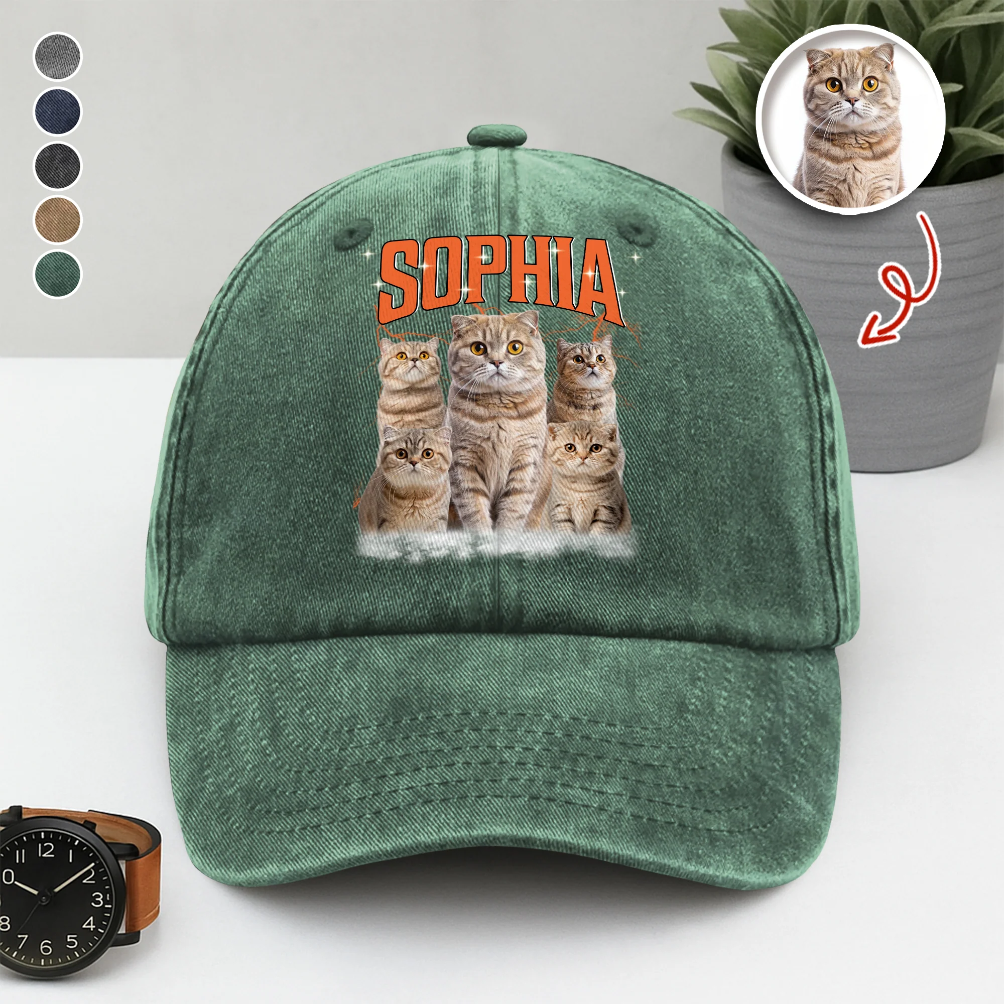 Custom Photo Retro Vintage Dog Cat Portrait Washed Denim Baseball Cap TH10 894321 - Image 2