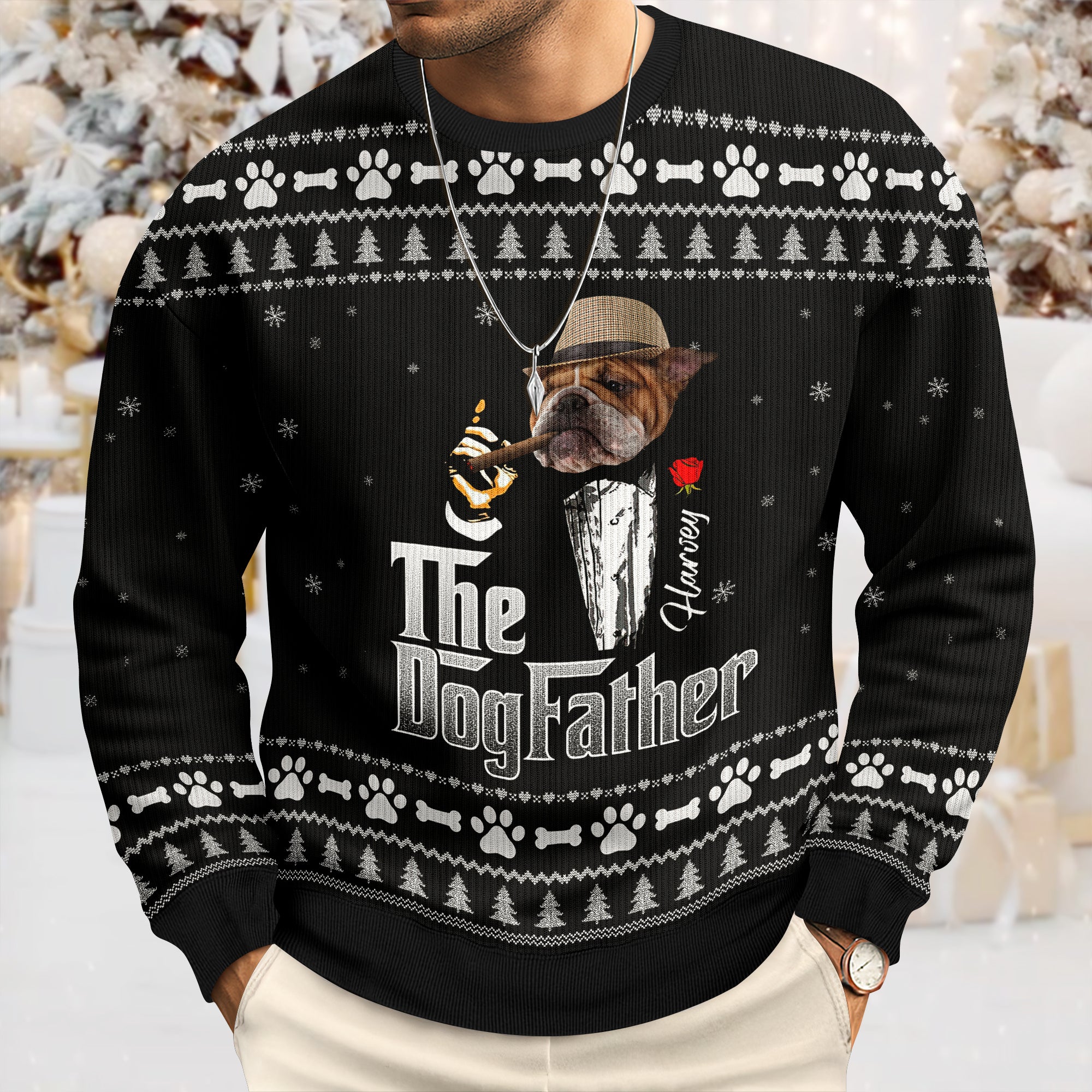 Custom Photo The Dogfather Ugly Sweater For Dog Lover TH10 896629 - Image 2