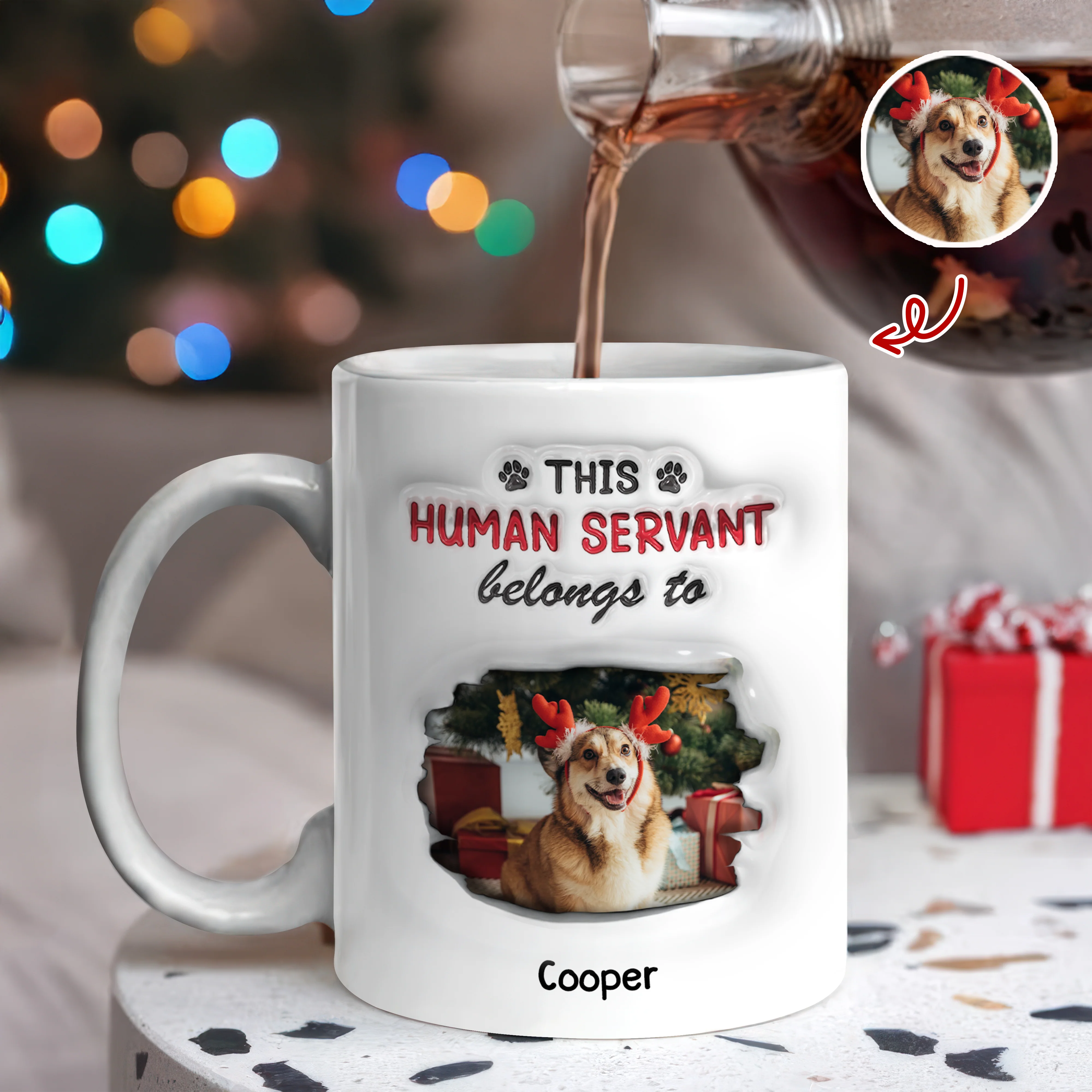 Custom Photo This Human Servant Belongs To Me 3D Inflated Effect Mug For Pet Lover TH10 894319 - Image 3