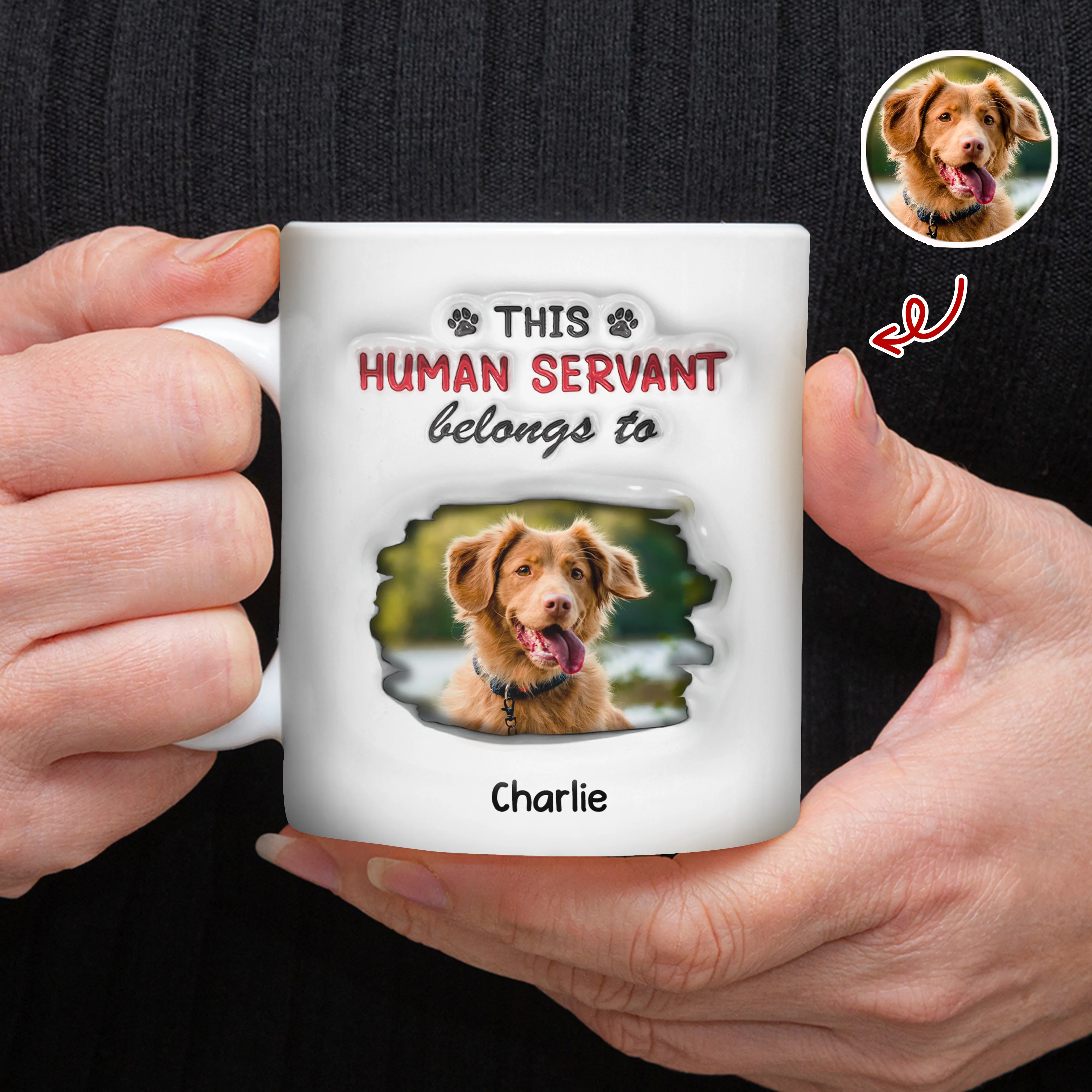 Custom Photo This Human Servant Belongs To Me 3D Inflated Effect Mug For Pet Lover TH10 894319 - Image 4