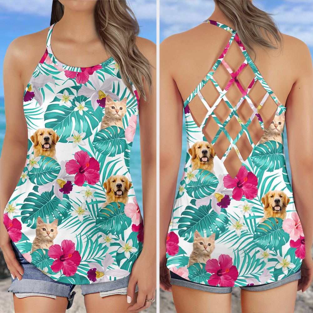 Custom Photo Tropical Style Cat Open Back Tanktop TH10 891221