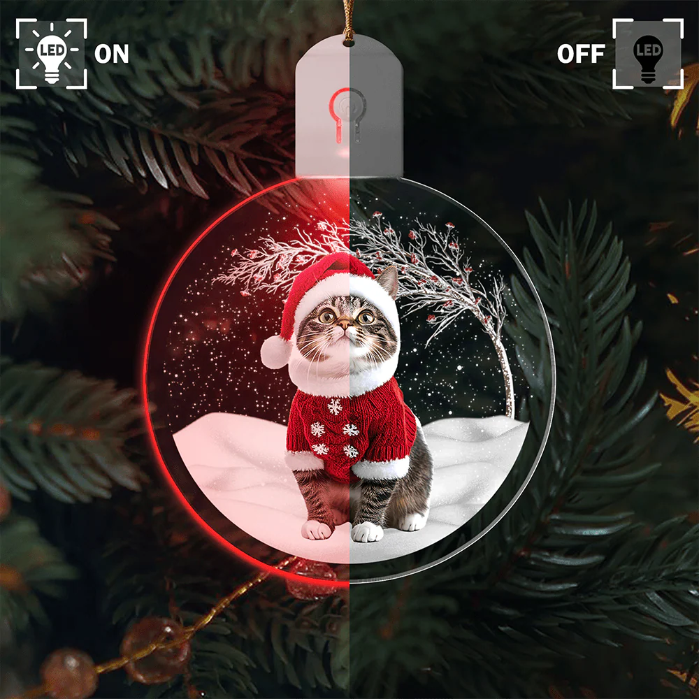 Custom Photo Under Christmas Tree For Cat Lover LED Acrylic Ornament TH10 892109 - Image 6
