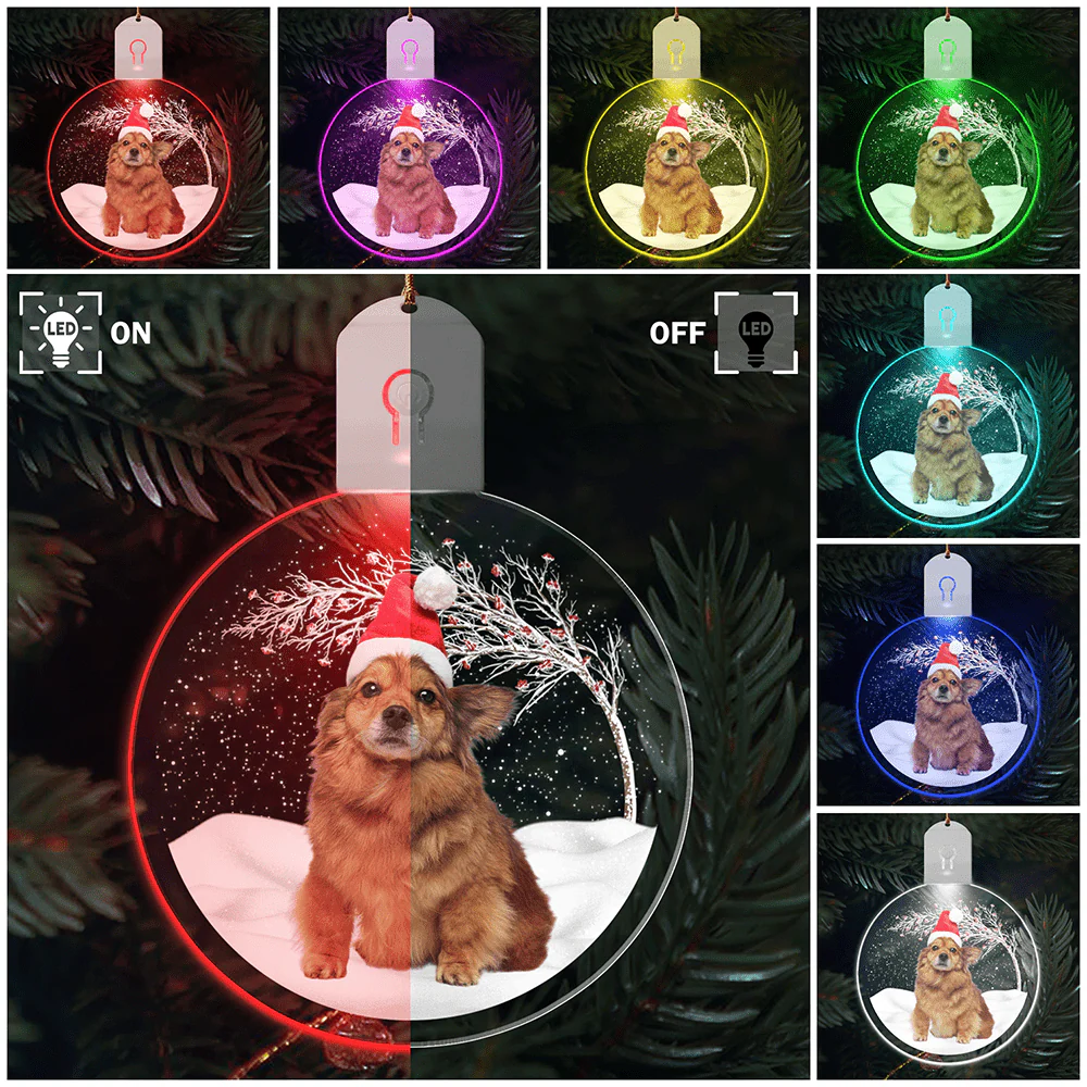 Custom Photo Under Christmas Tree For Dog Lover LED Acrylic Ornament TH10 892103