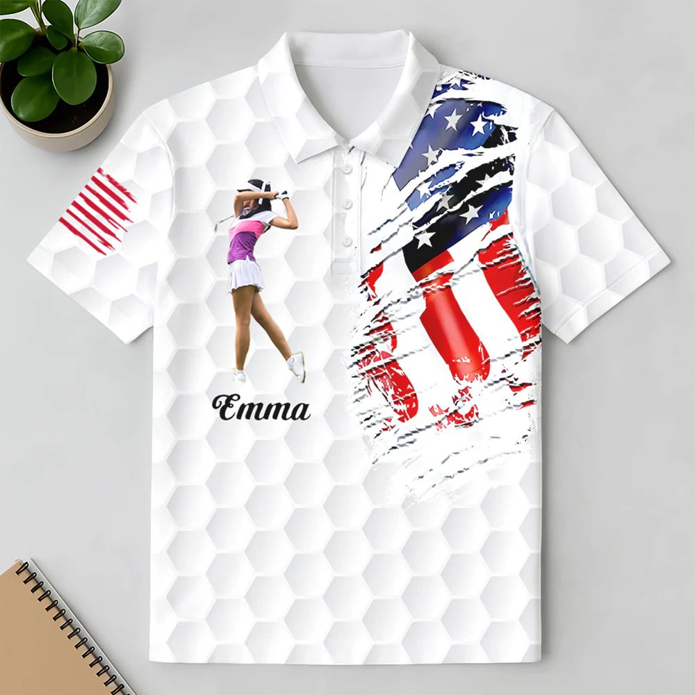 Custom Photo US Flag Polo Shirt For Golfer TH10 898095 - Image 5
