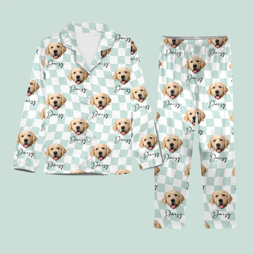 Custom Photo With Checkered Pattern Dog Lover Pajamas TA29 890065 - Image 2