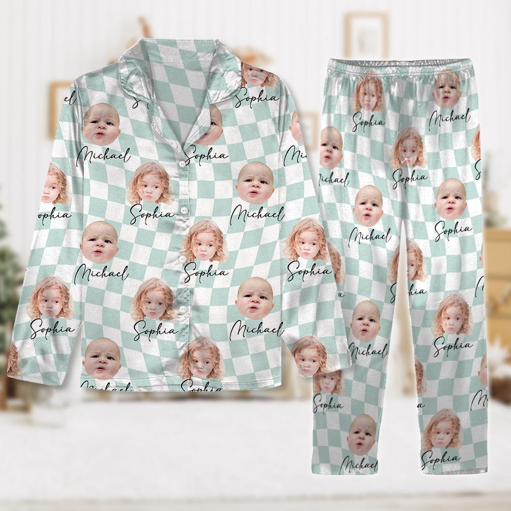 Custom Photo With Checkered Pattern Family Pajamas K228 890897 - Image 2