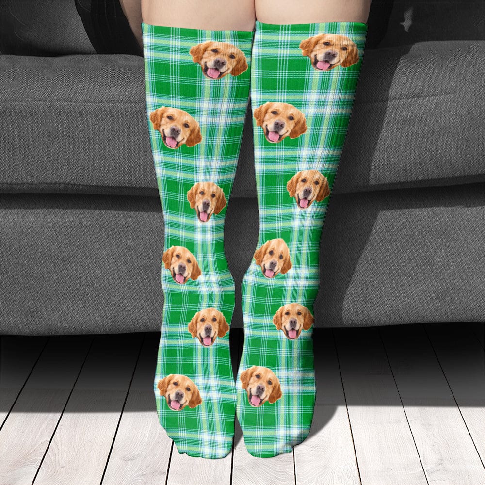 Custom Photo With Christmas Pattern Dog Men and Women's Sock N304 890203