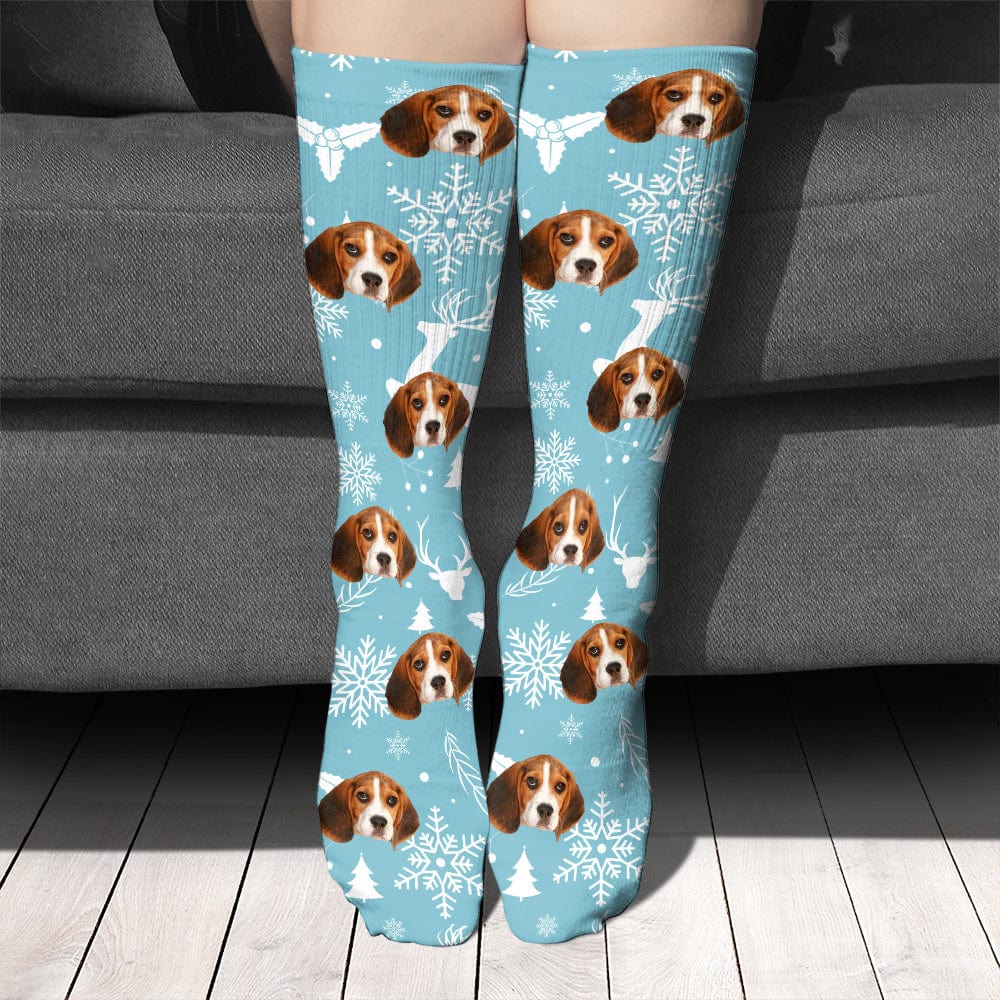 Custom Photo With Christmas Pattern Dog Men and Women's Sock N304 890203 - Image 2