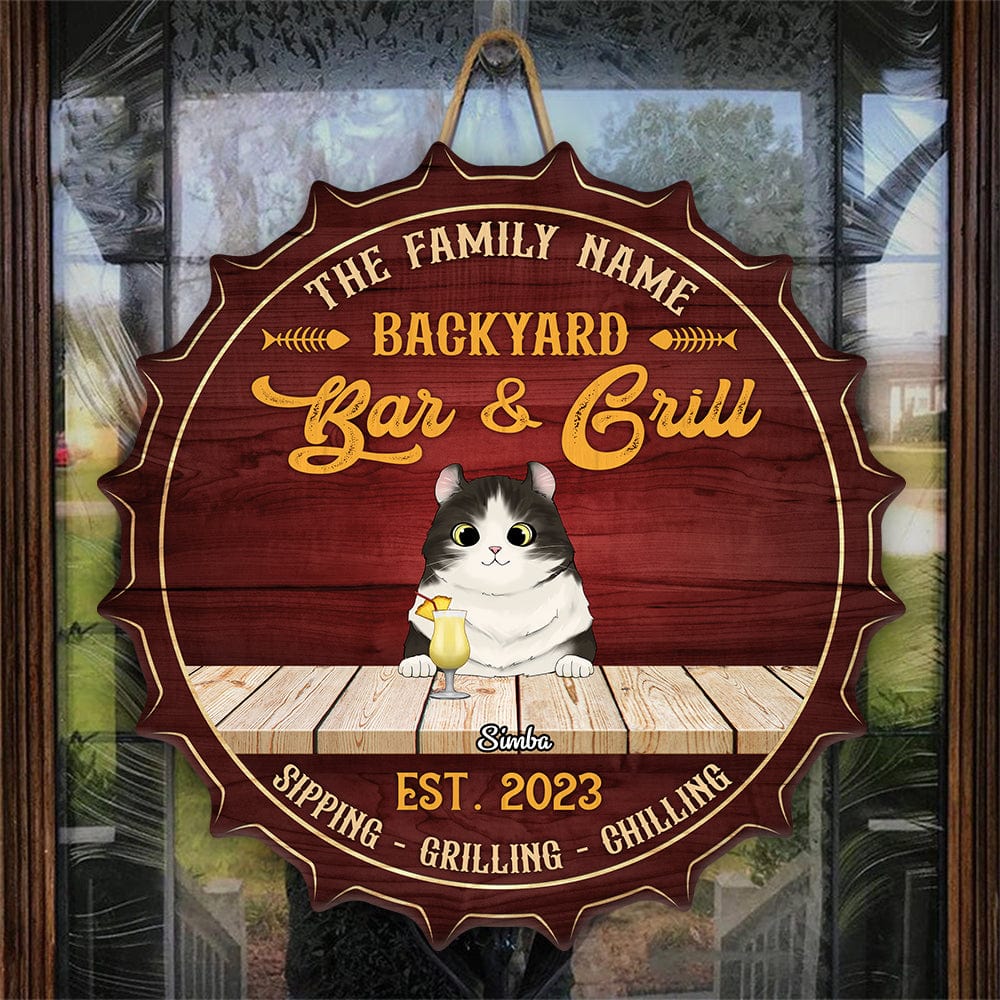 Family Cat Bar And Grill Wood Doorsign Personalized Gift N304 889801 - Image 2