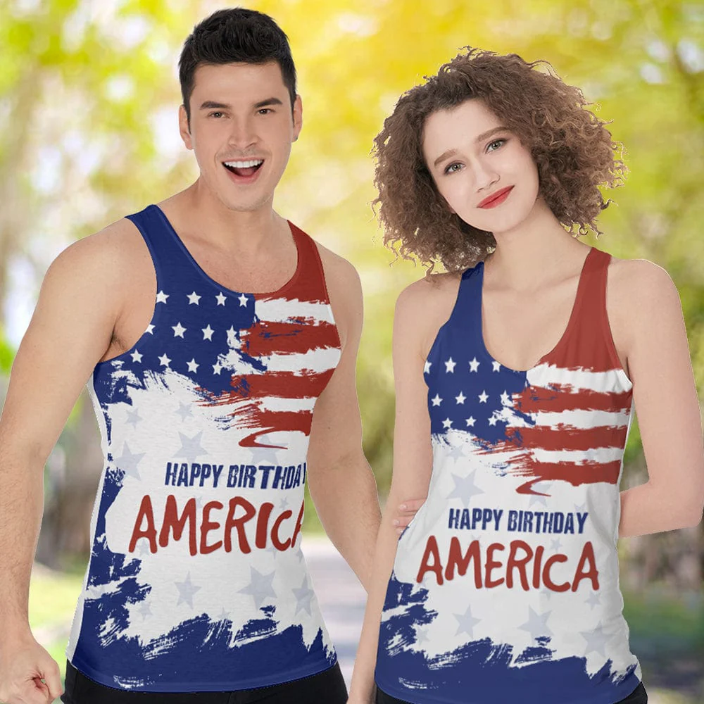 Happy Birthday America Flag America Tanktop, HN590 - Image 4