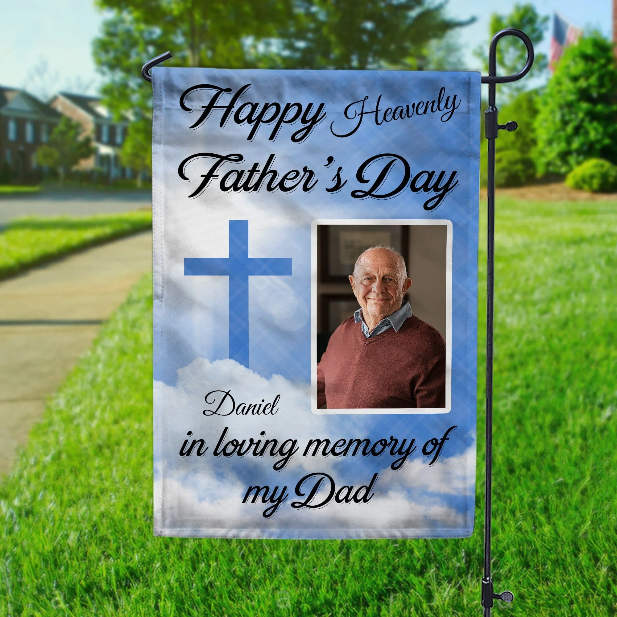 Happy Heavenly Father's Day, In Loving Memory Of My Dad Memorial Garden Flag TH10 892411 - Image 2