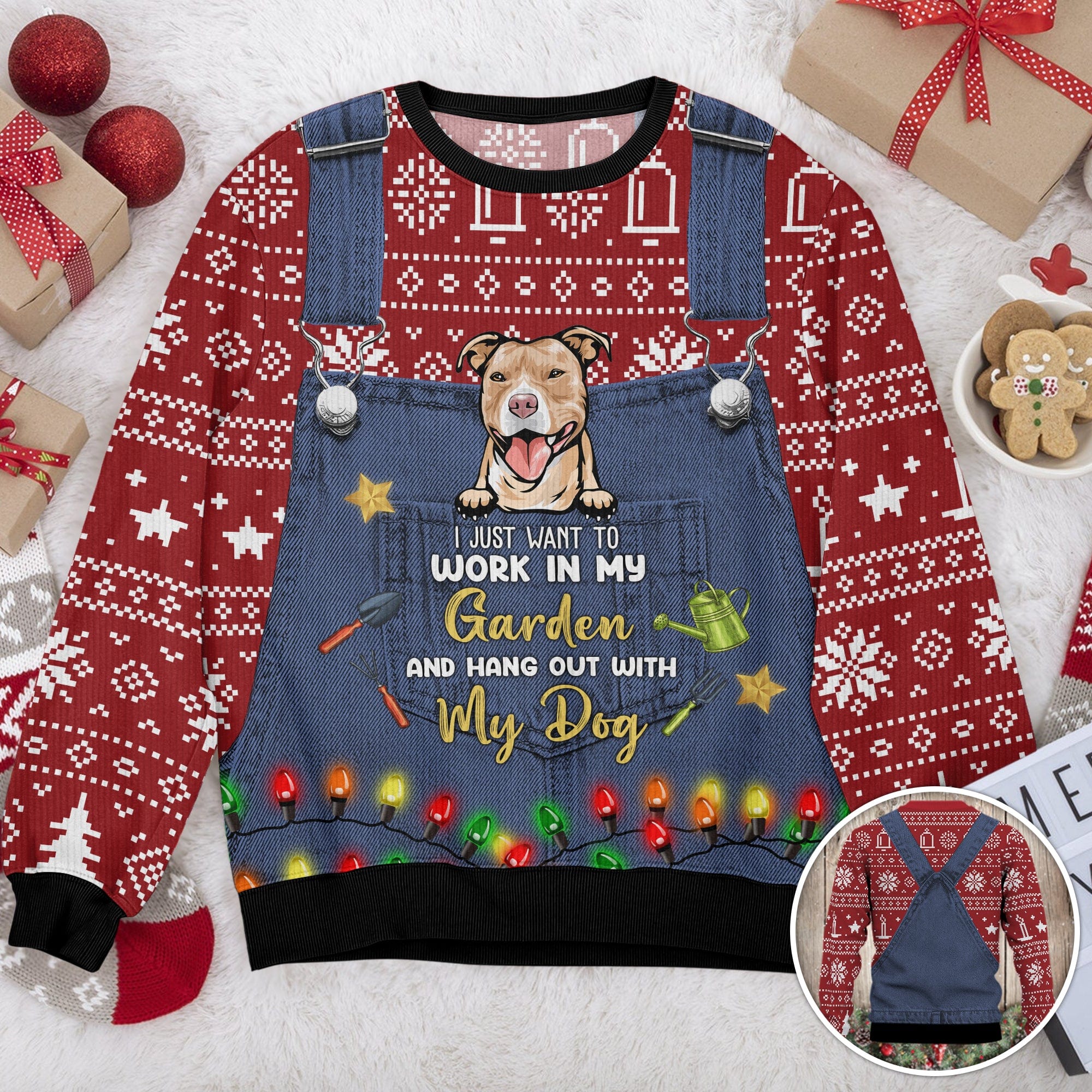 I Just Want To Work In My Garden And Hang Out With My Dog AOP Ugly Sweater Personalized Gift TH10 891707 - Image 2