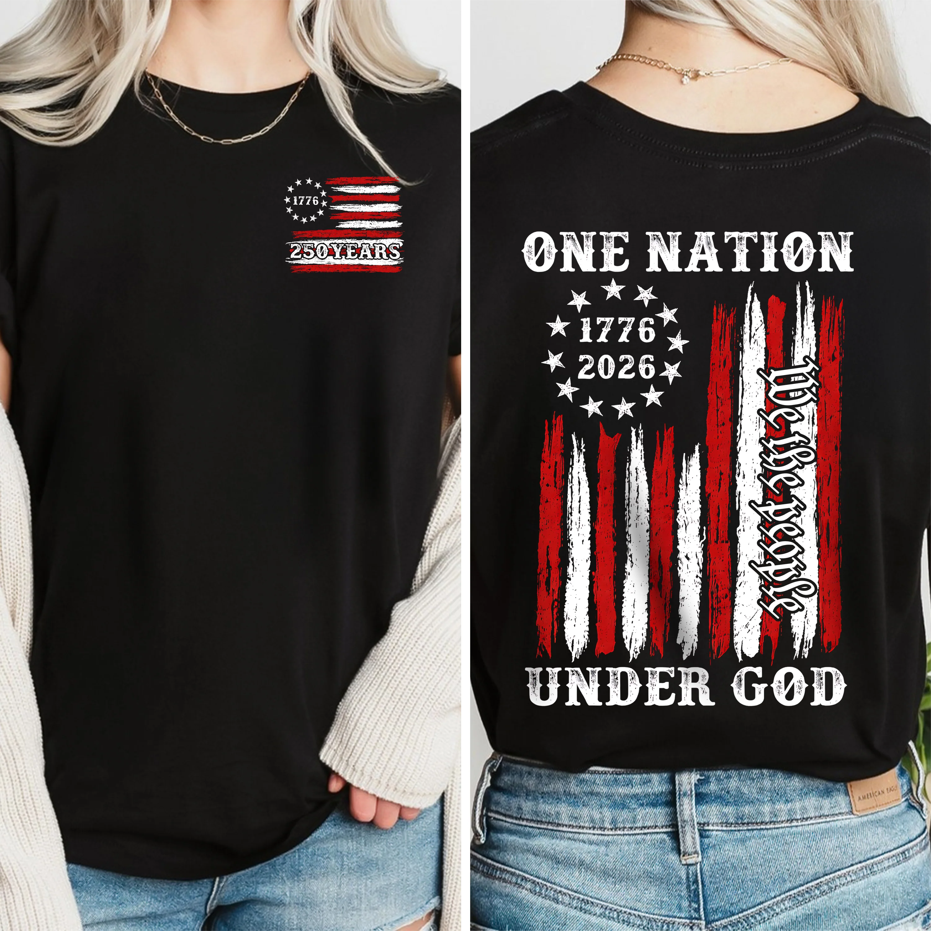 One Nation Under God We The People America Front & Back Dark Shirt TH10 169295 - Image 5