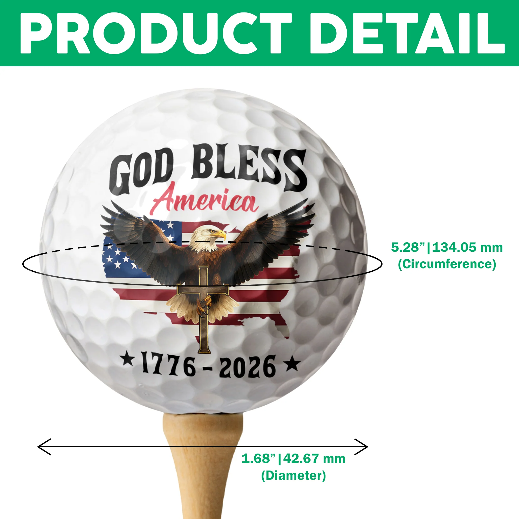Patriotic 250th Anniversary God Bless America Eagle 1776–2026 Golf Ball TH10 169119 - Image 7