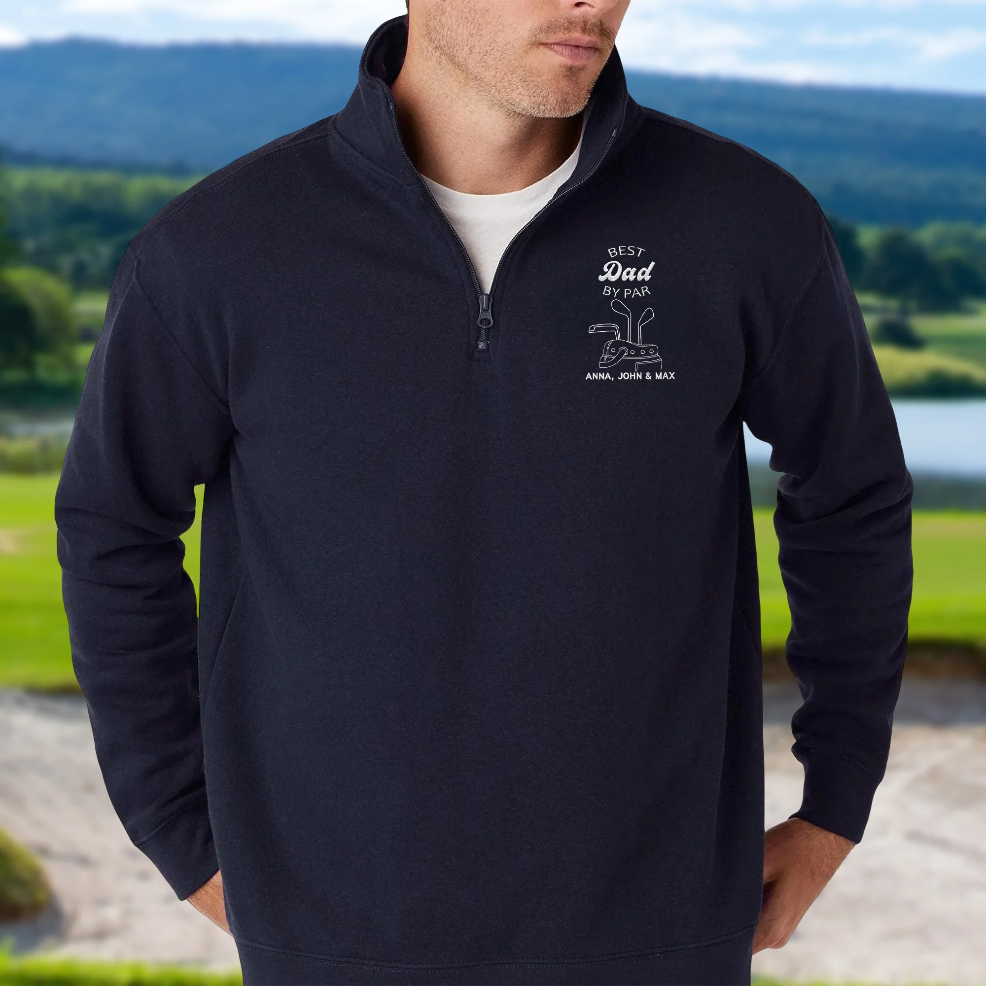 Personalized Best Grandpa By Par, Custom Golf Grandpa With Grandkids' Names Embroidered Golf Quarter Zip Sweater TH10 898171