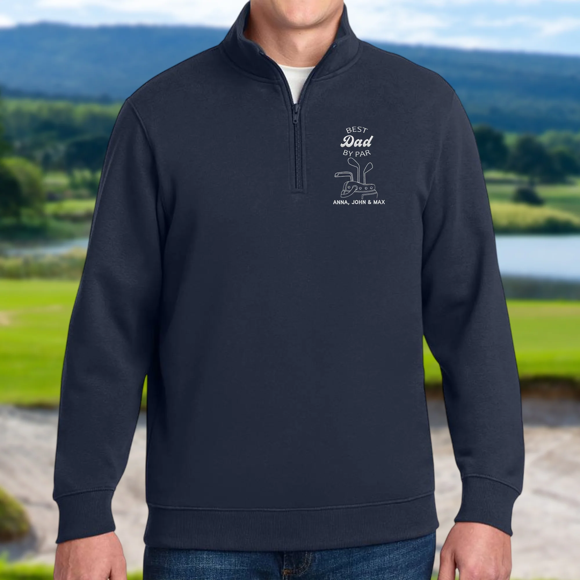 Personalized Best Grandpa By Par, Custom Golf Grandpa With Grandkids' Names Embroidered Golf Quarter Zip Sweater TH10 898171 - Image 2