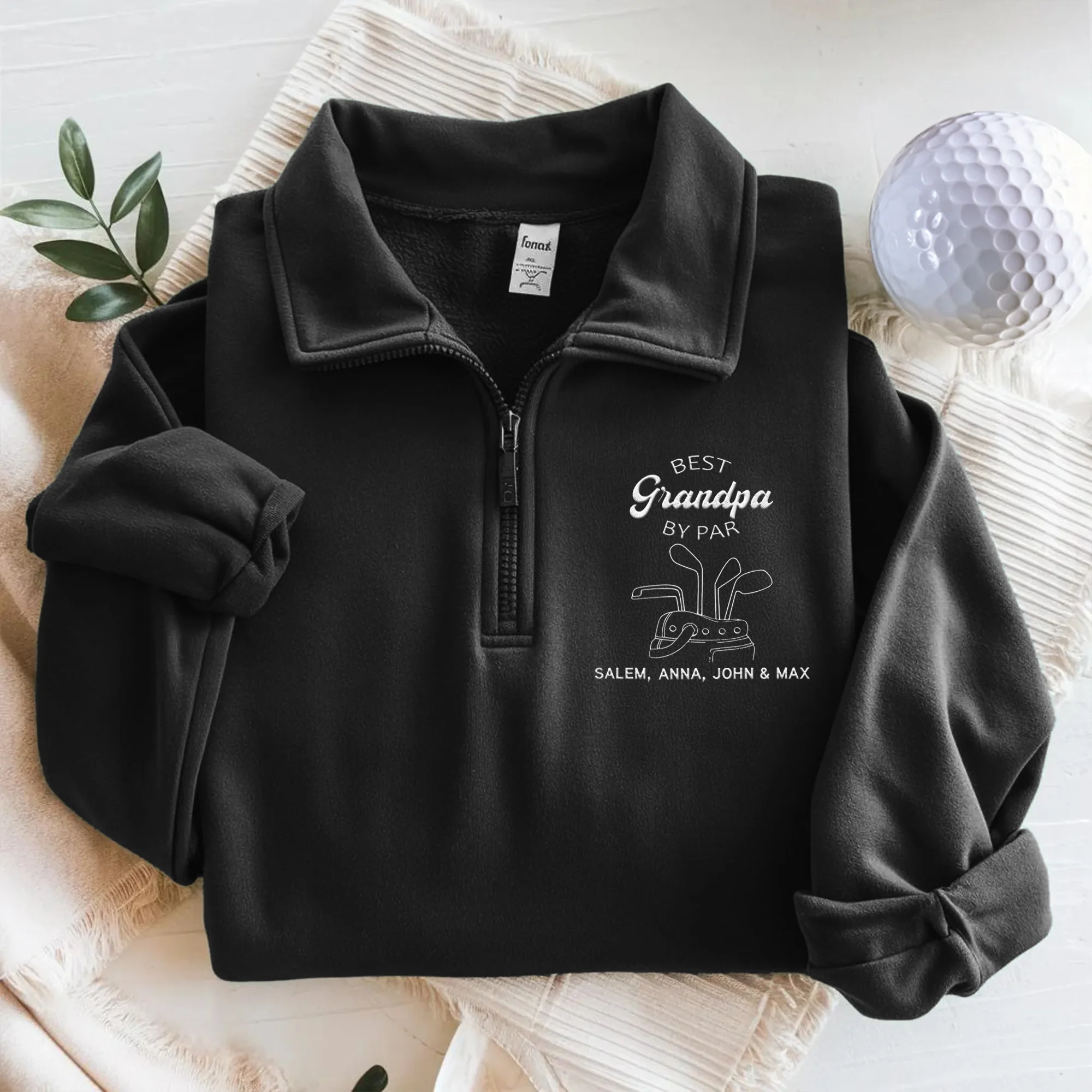 Personalized Best Grandpa By Par, Custom Golf Grandpa With Grandkids' Names Embroidered Golf Quarter Zip Sweater TH10 898171 - Image 4