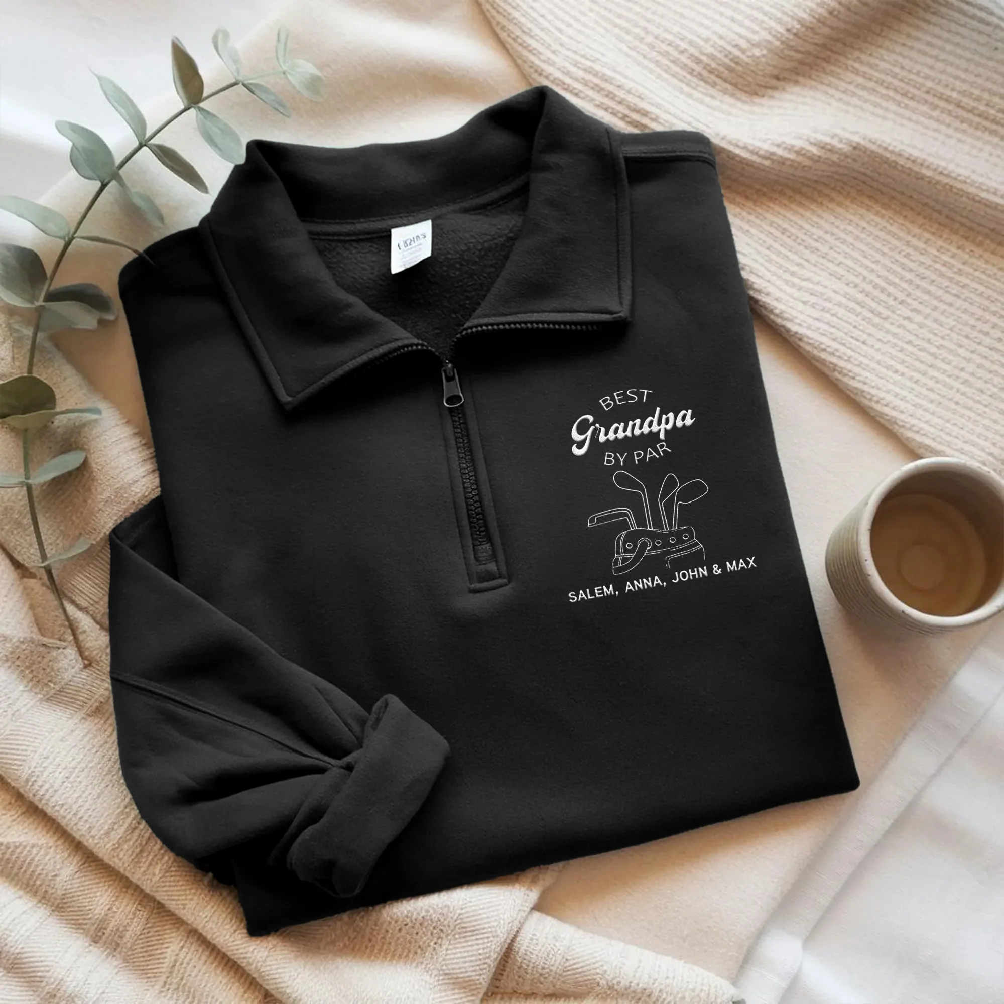 Personalized Best Grandpa By Par, Custom Golf Grandpa With Grandkids' Names Embroidered Golf Quarter Zip Sweater TH10 898171 - Image 6