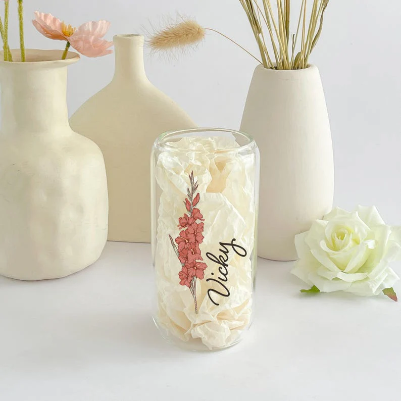 Personalized Birth Flower With Name Glass Can With Lid TH10 896879 - Image 2