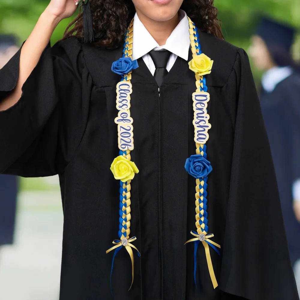 Personalized Class of 2026 Rose Rhinestone Two-Colored Braided Graduation Ribbon Lei with Texts Graduation Party Decor Gift for Graduates TH10 898335 - Image 5