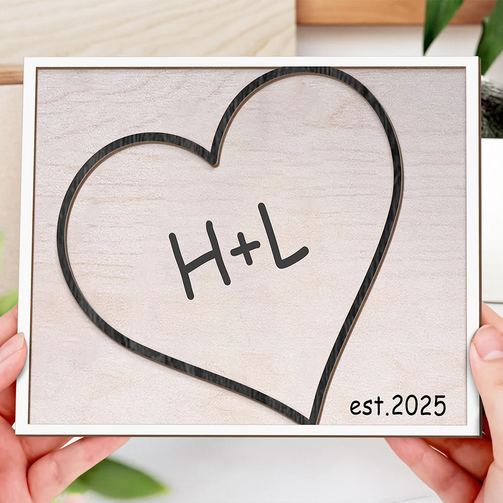 Personalized Custom Couple Name On Heart 2-Layered Wooden Plaque With Stand Valentine's Day TH10 896985 - Image 5