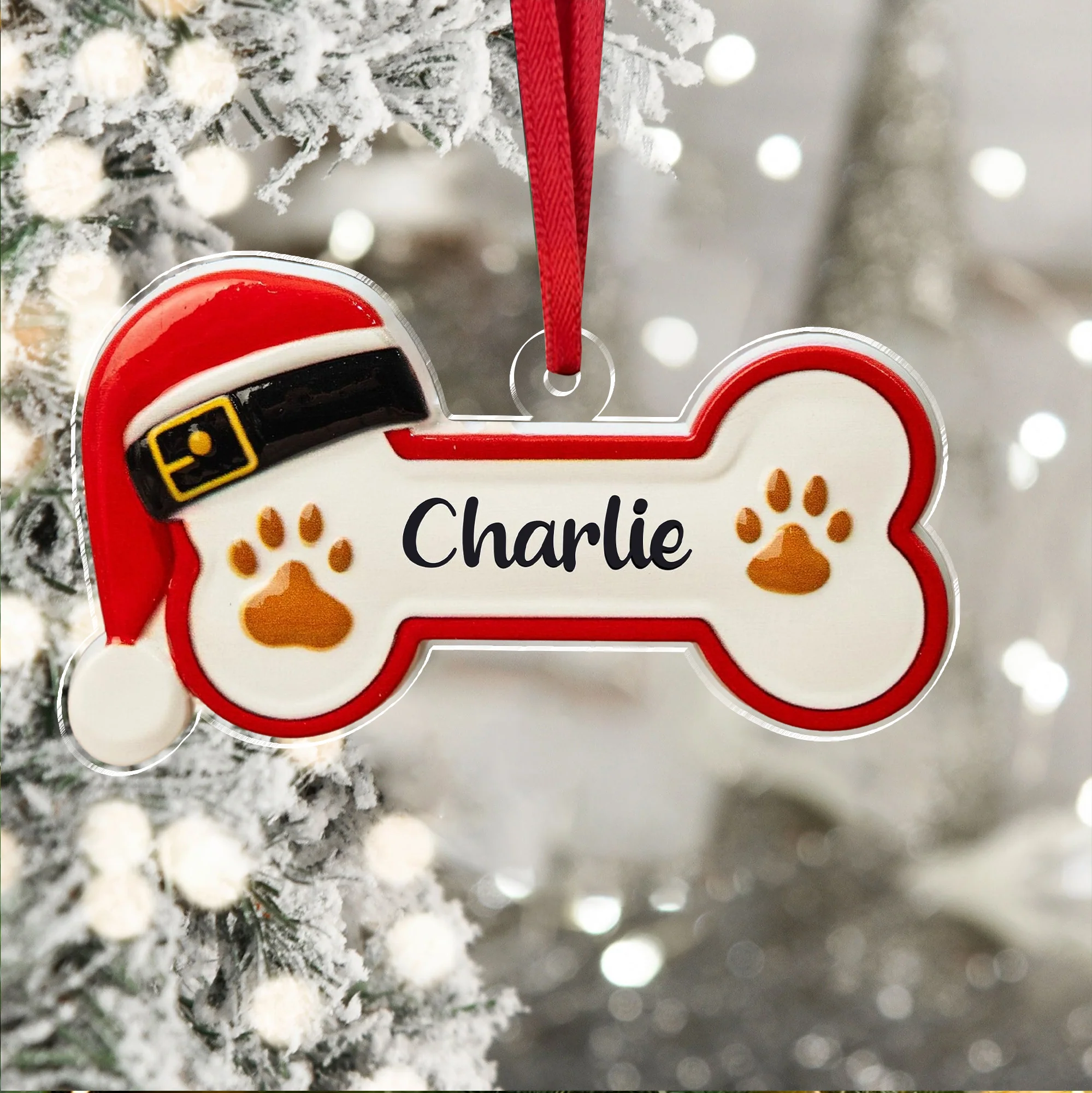 Personalized Custom Name Dog Bone With Santa Hat Acrylic Ornament TH10 896635 - Image 2