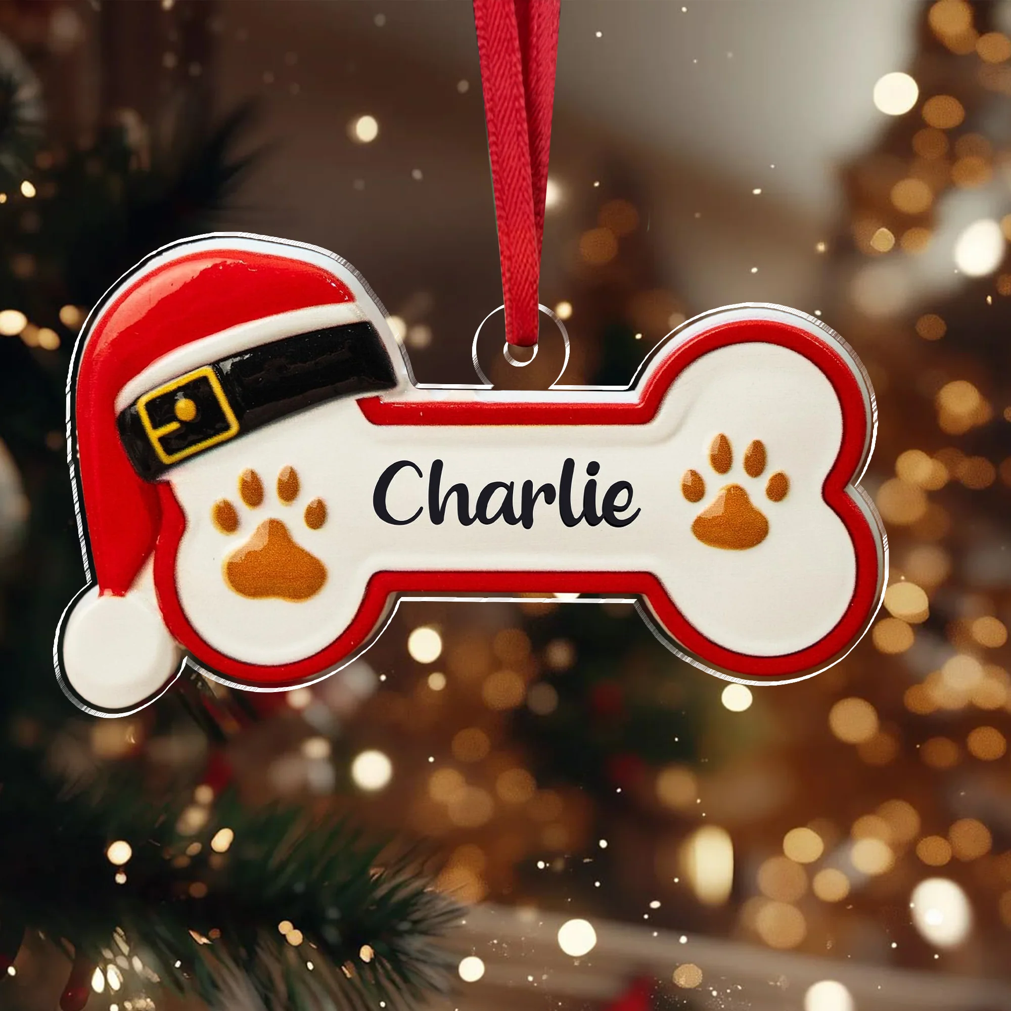 Personalized Custom Name Dog Bone With Santa Hat Acrylic Ornament TH10 896635 - Image 5