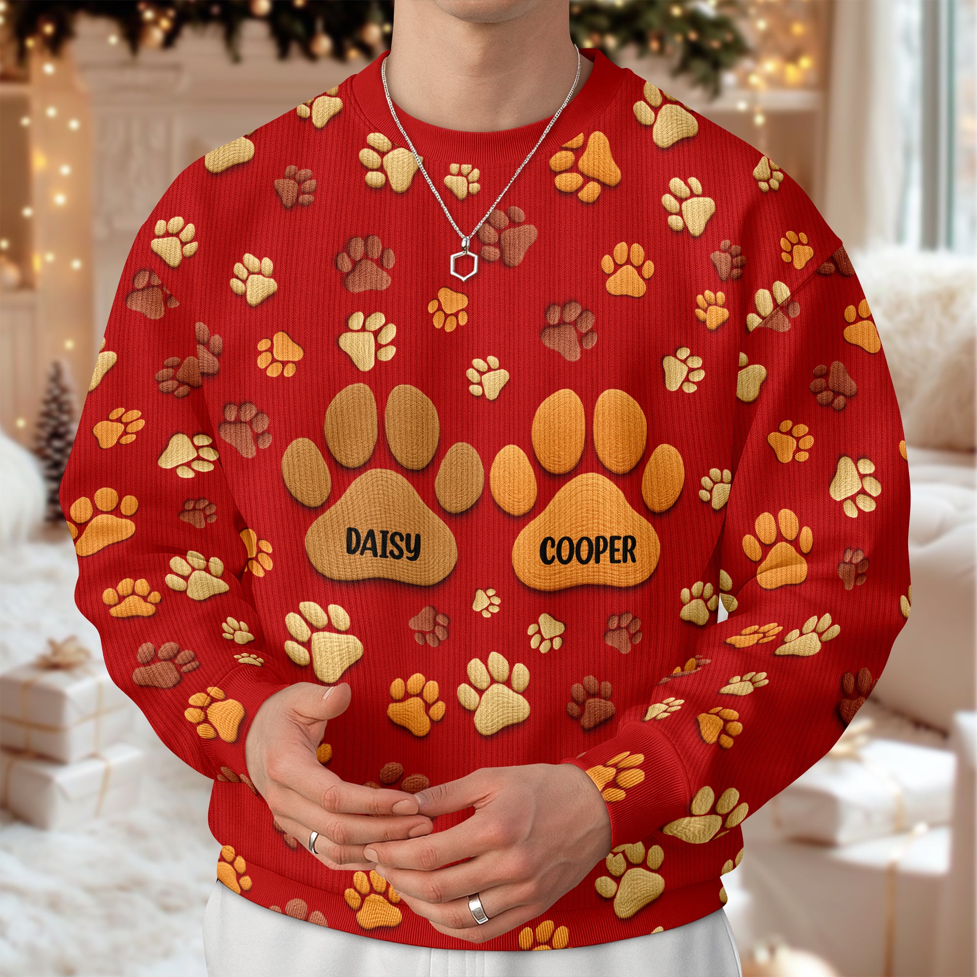 Personalized Custom Name On Paw 3D Effect Ugly Sweater For Dog Lover TH10 896453 - Image 5